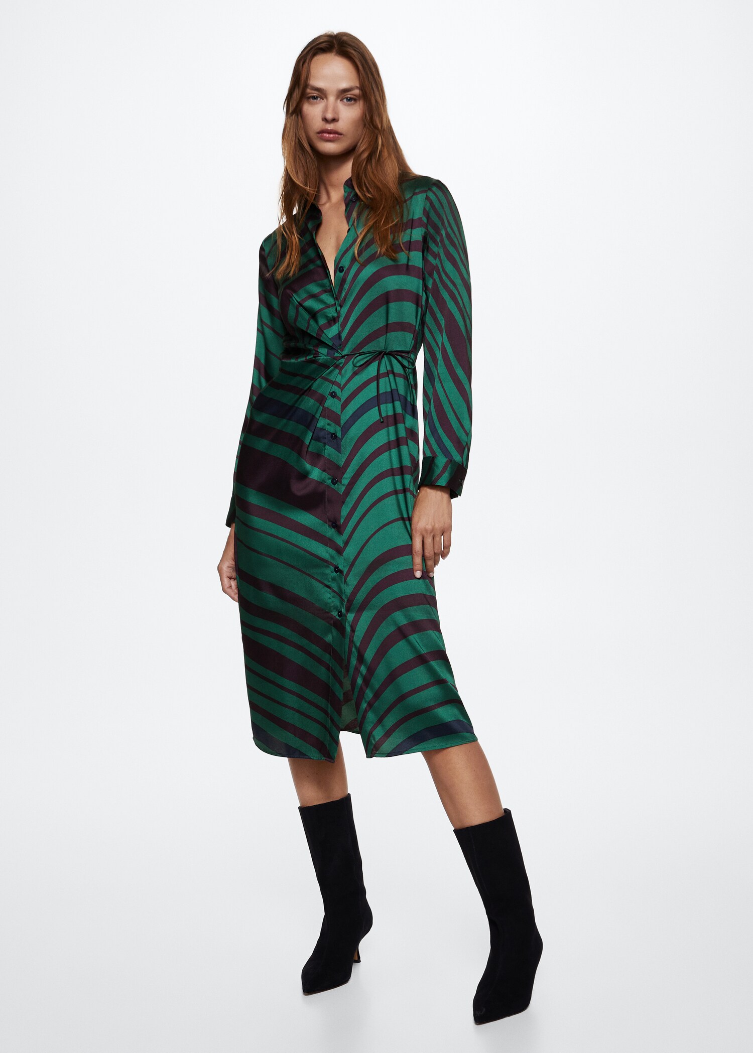 Vestido camisero satinado - Plano general