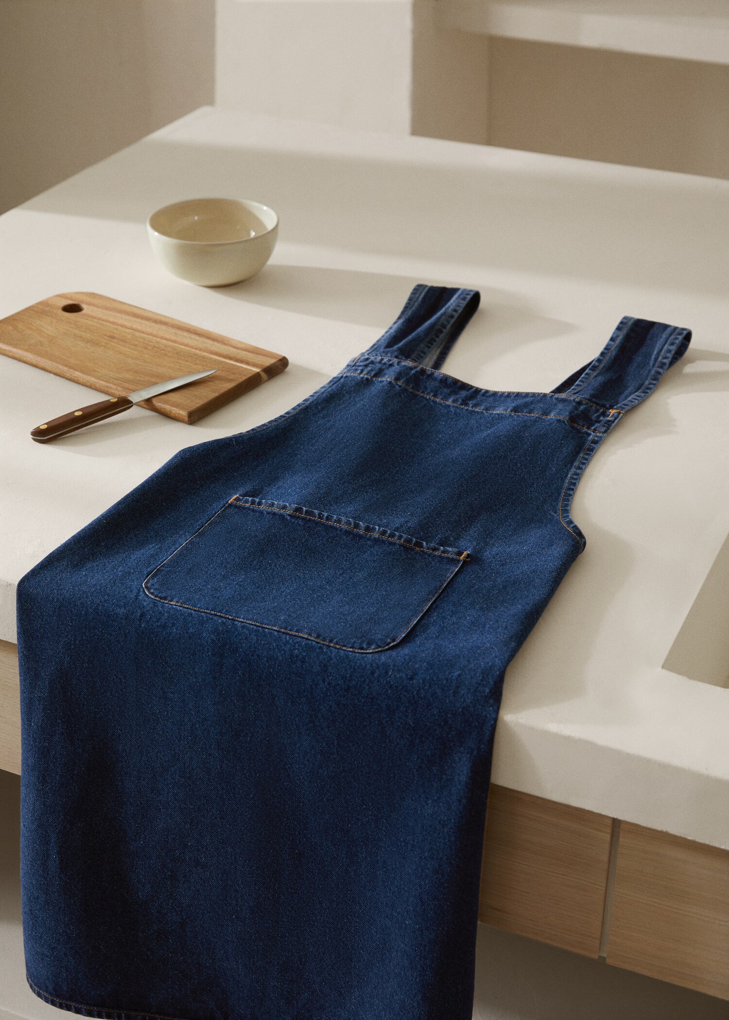 Gekruist denim keukenschort - Overzichtstekening