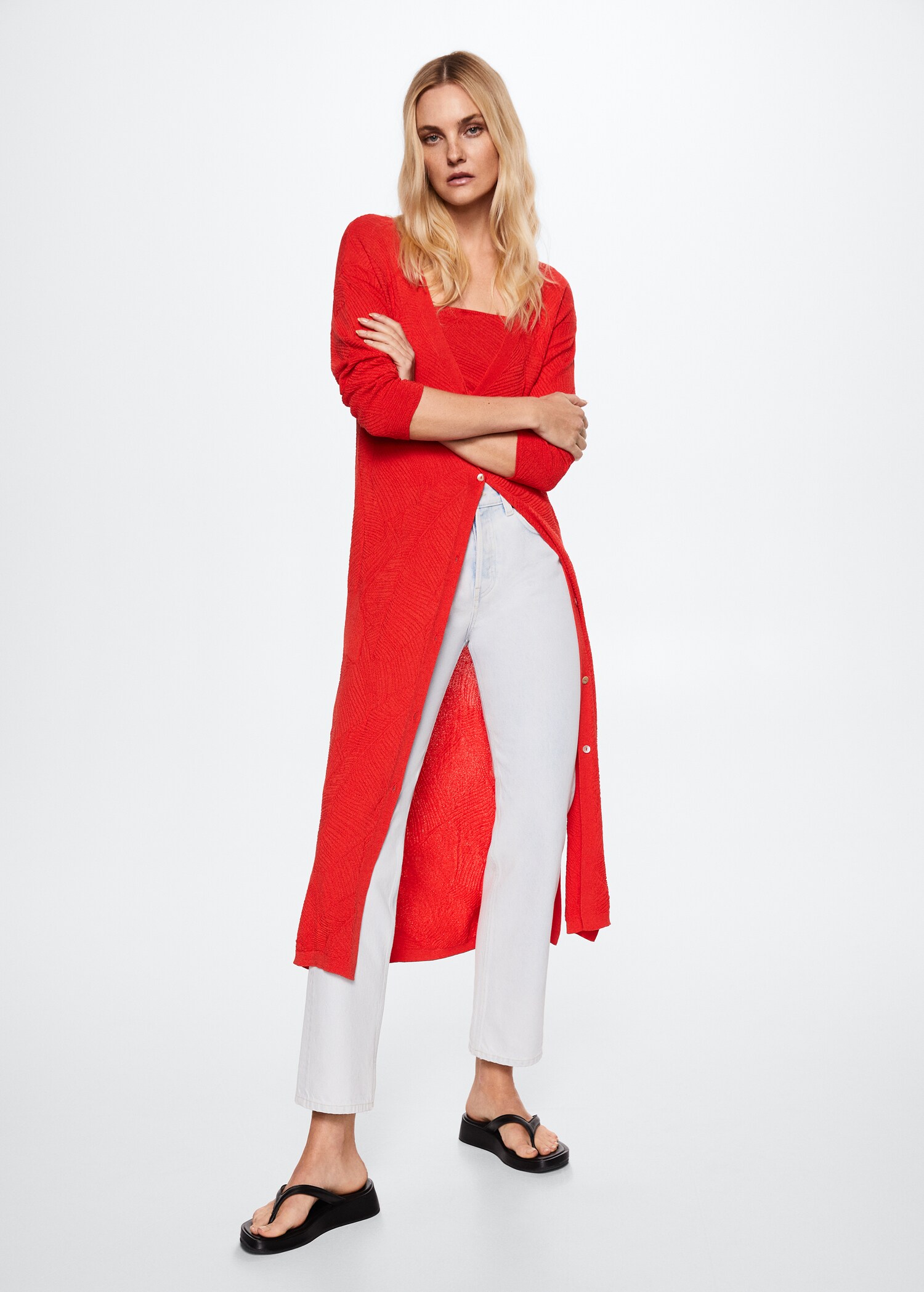 Textured long cardigan - General plane