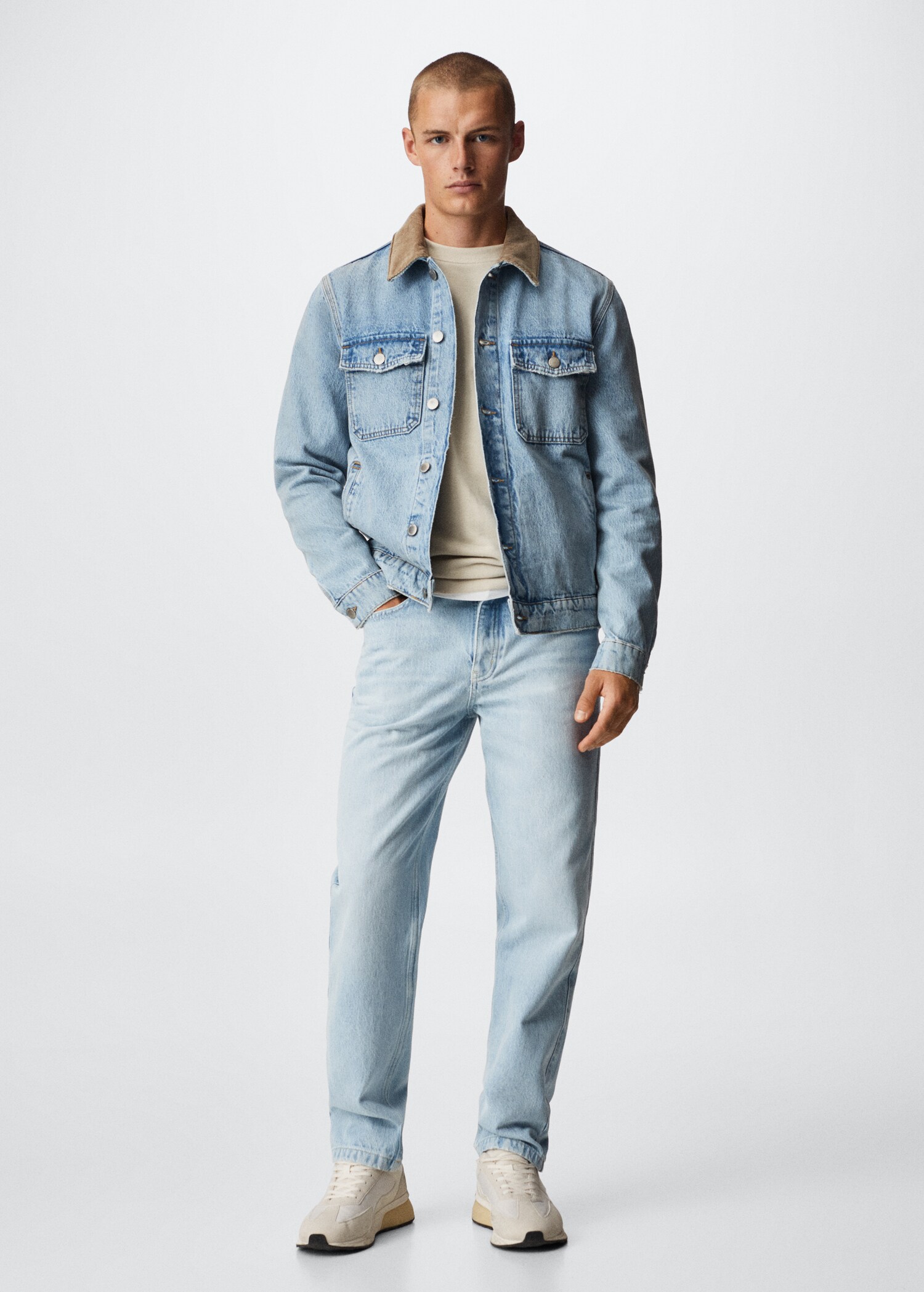 Denim jacket with corduroy collar  - General plane