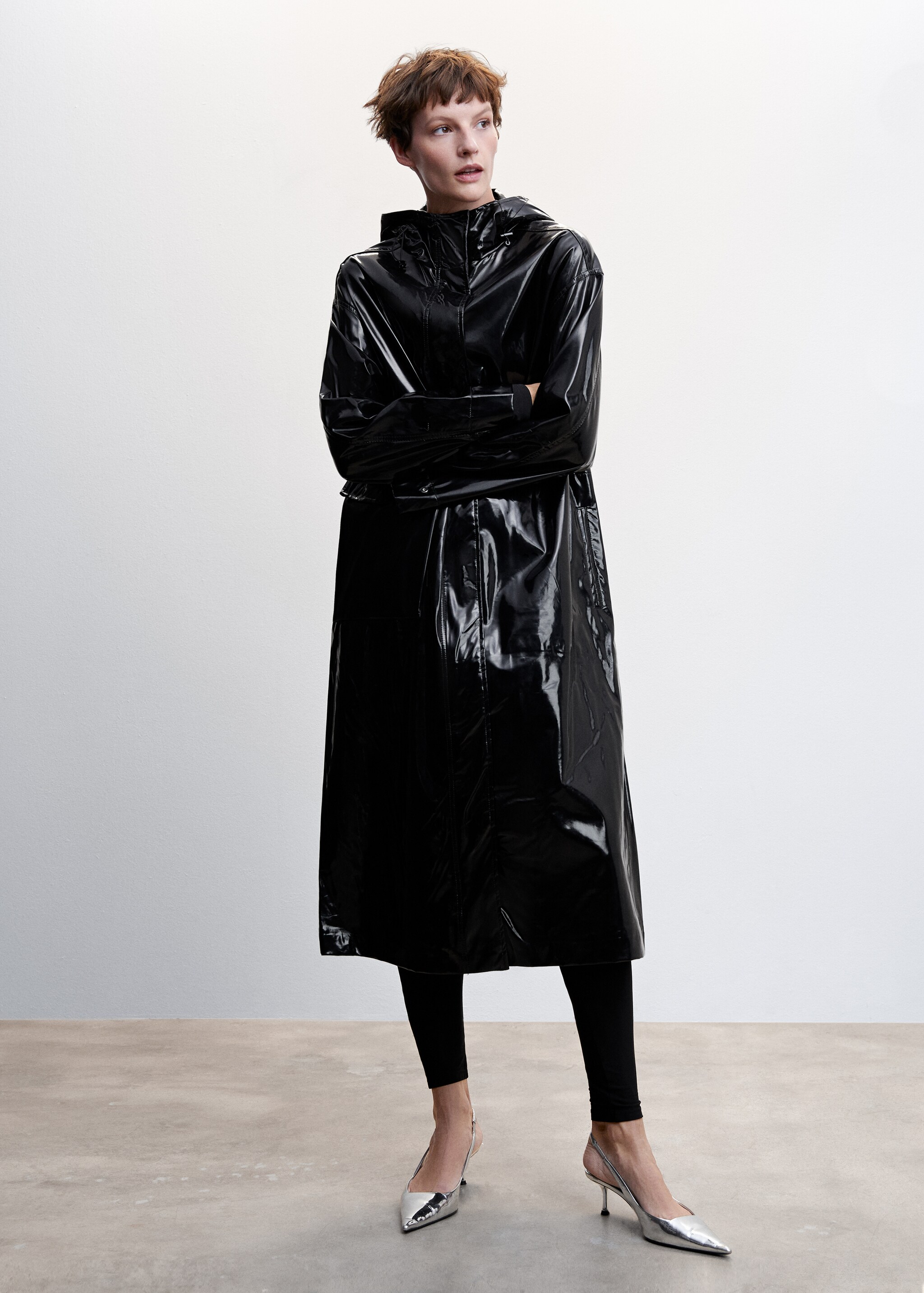 Patent leather hooded parka - General plane
