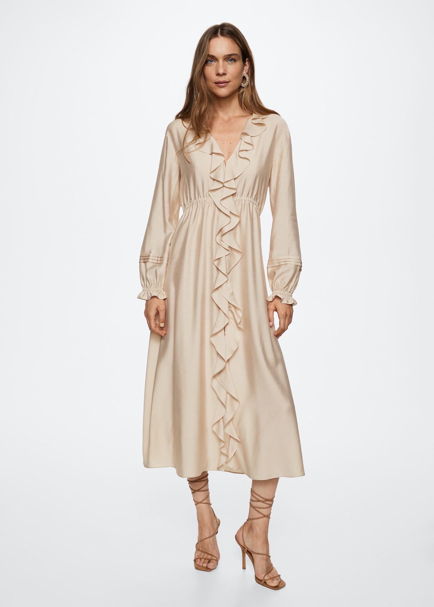 Lange jurk met ruches Dames MANGO Suriname