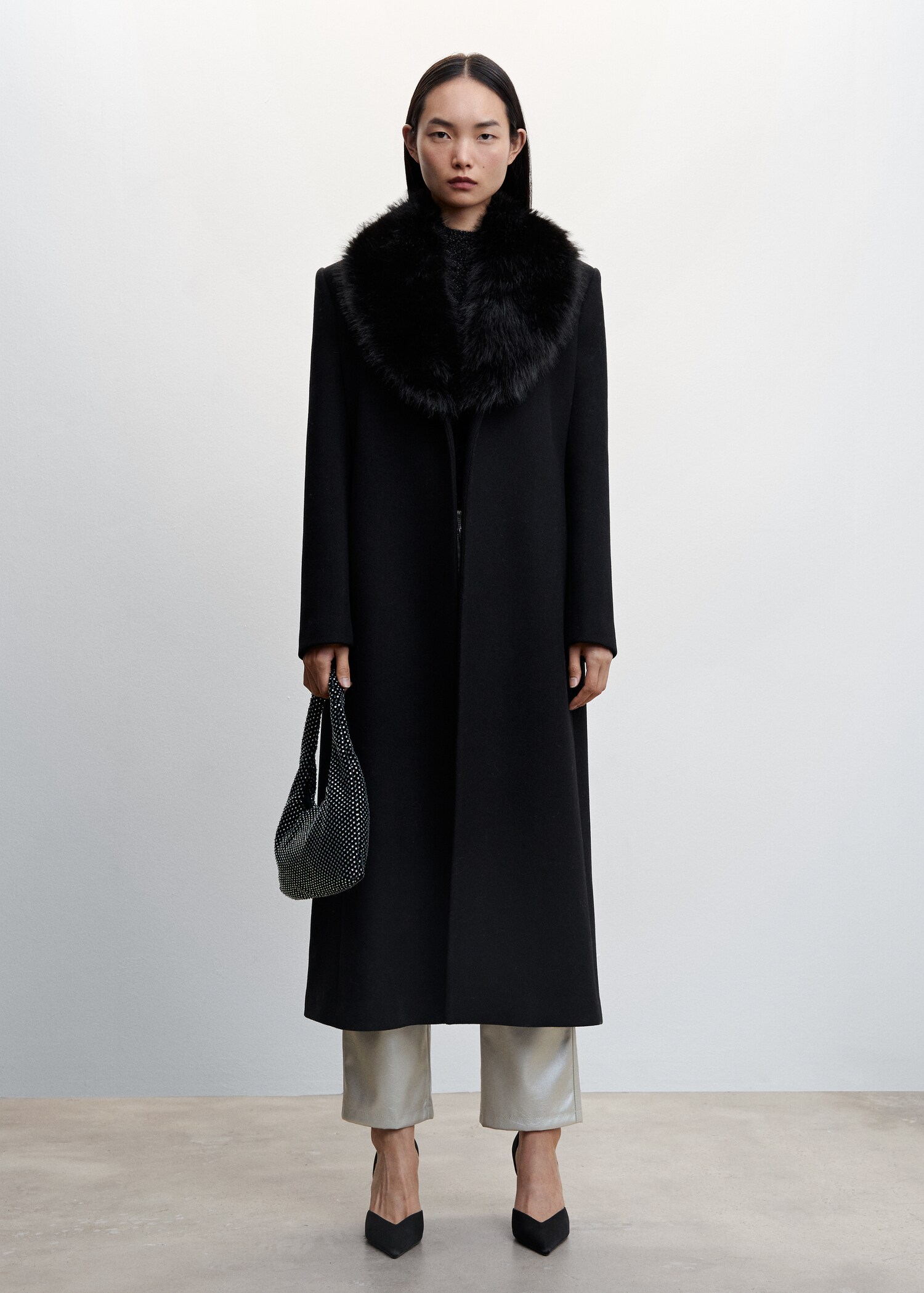 Manteau laine col fausse fourrure amovible - Plan général