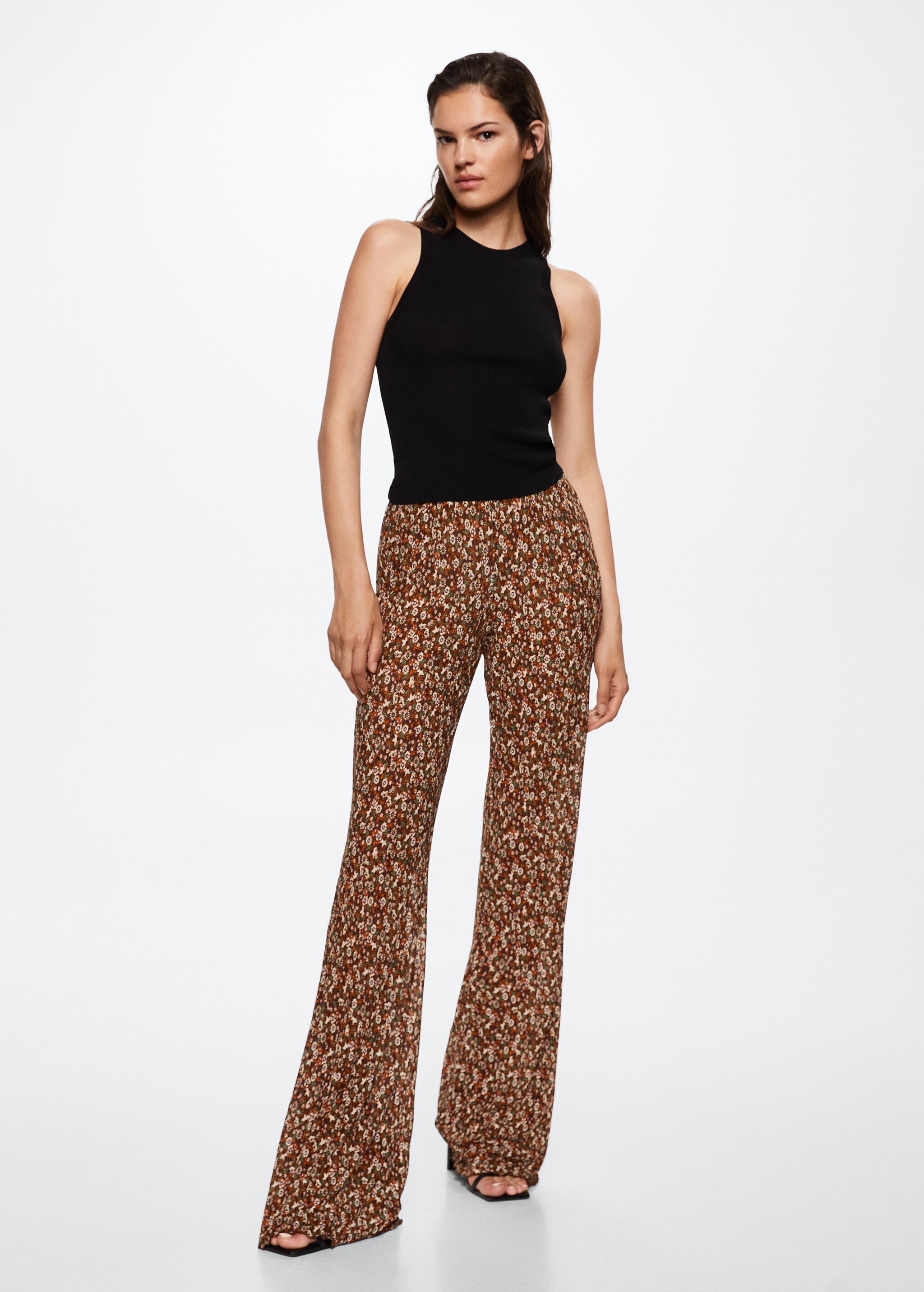 Flared floral-print trousers - General plane