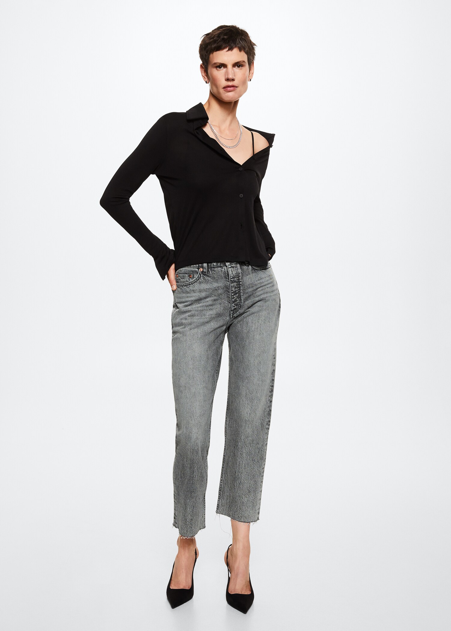 Jeans rectos tiro alto crop - Plano general