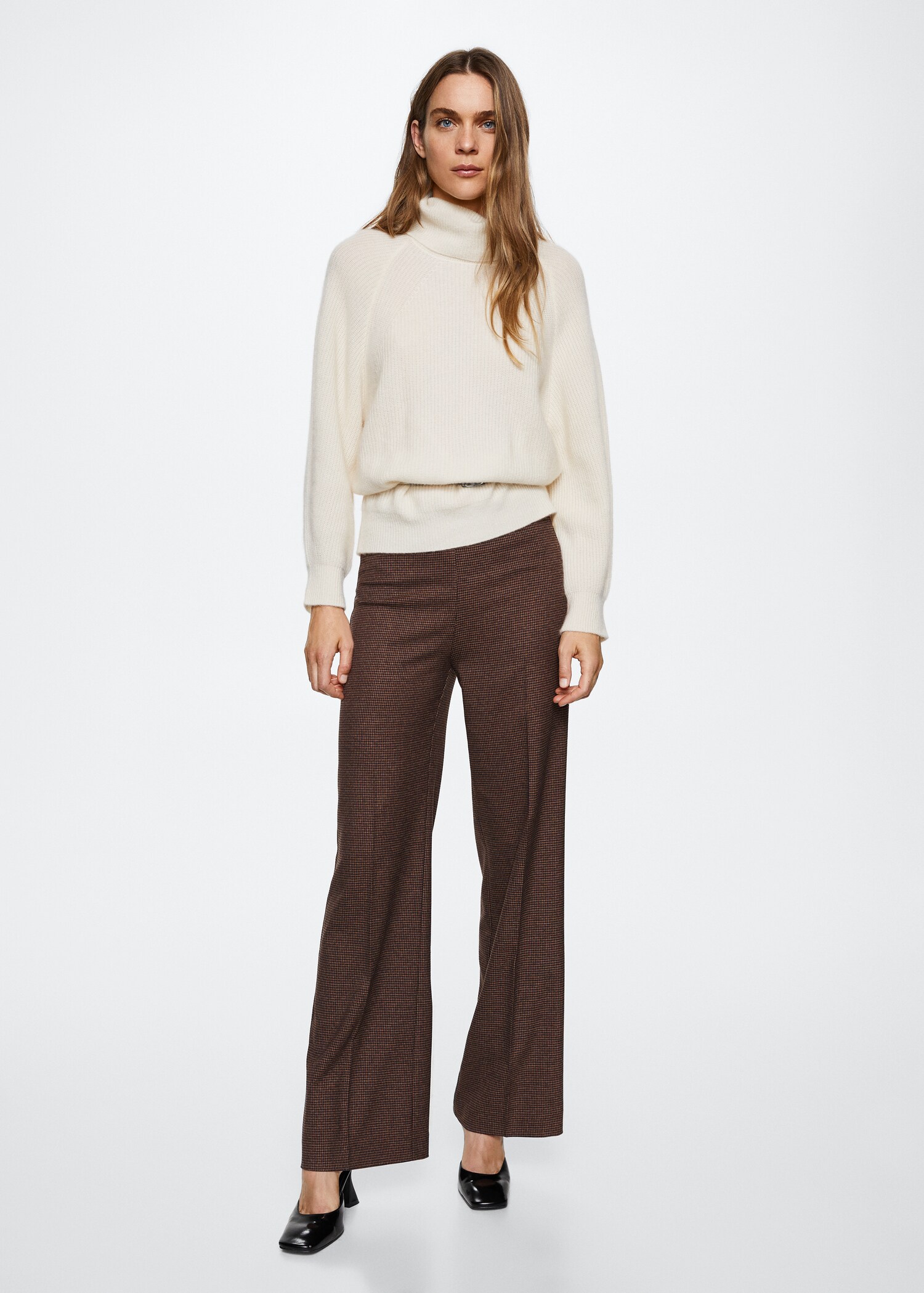 Houndstooth print straight trousers - General plane