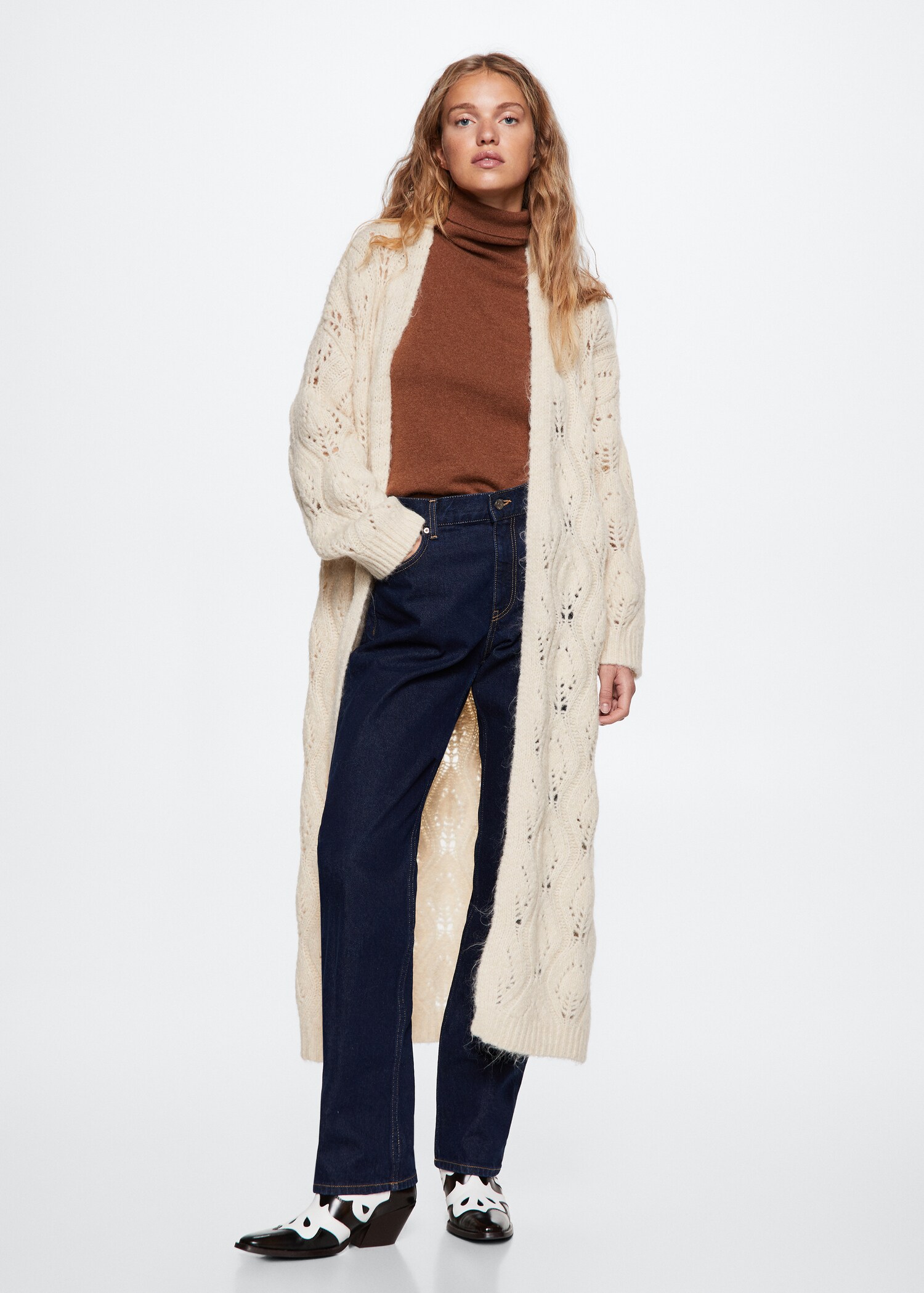 Cardigan long maille ajourée - Plan général
