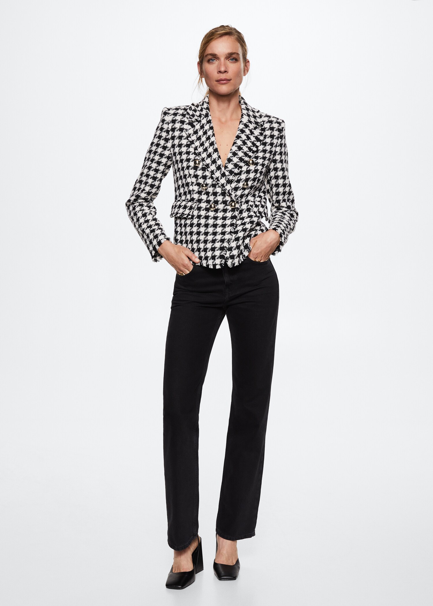 Houndstooth wool-blend blazer - General plane