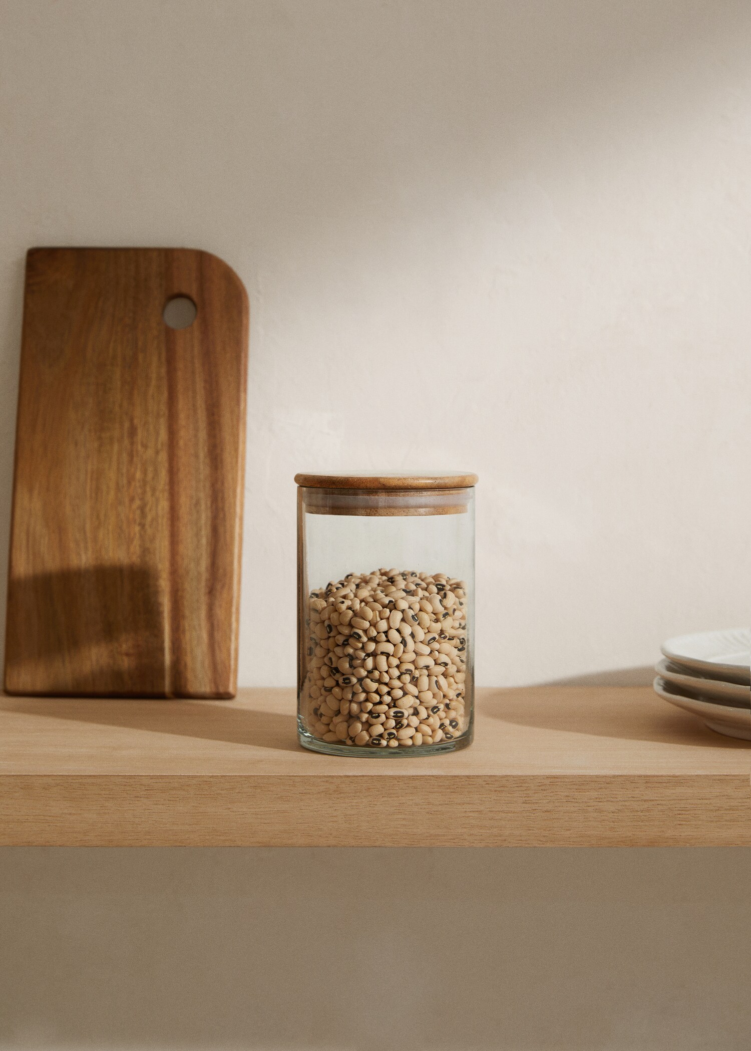 Bote cristal con tapa de madera 15x10cm - Plano general