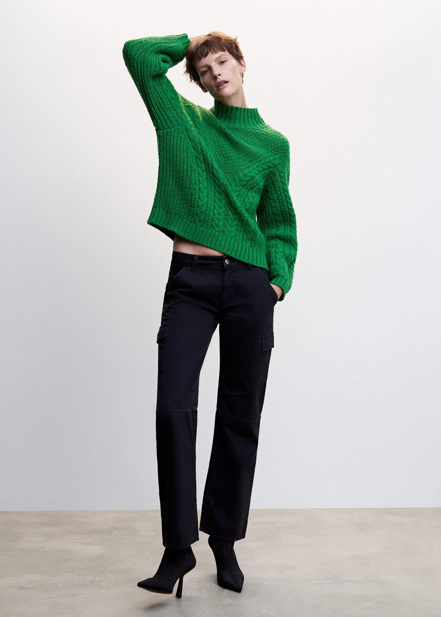Braided sweater with perkins neck - General plane