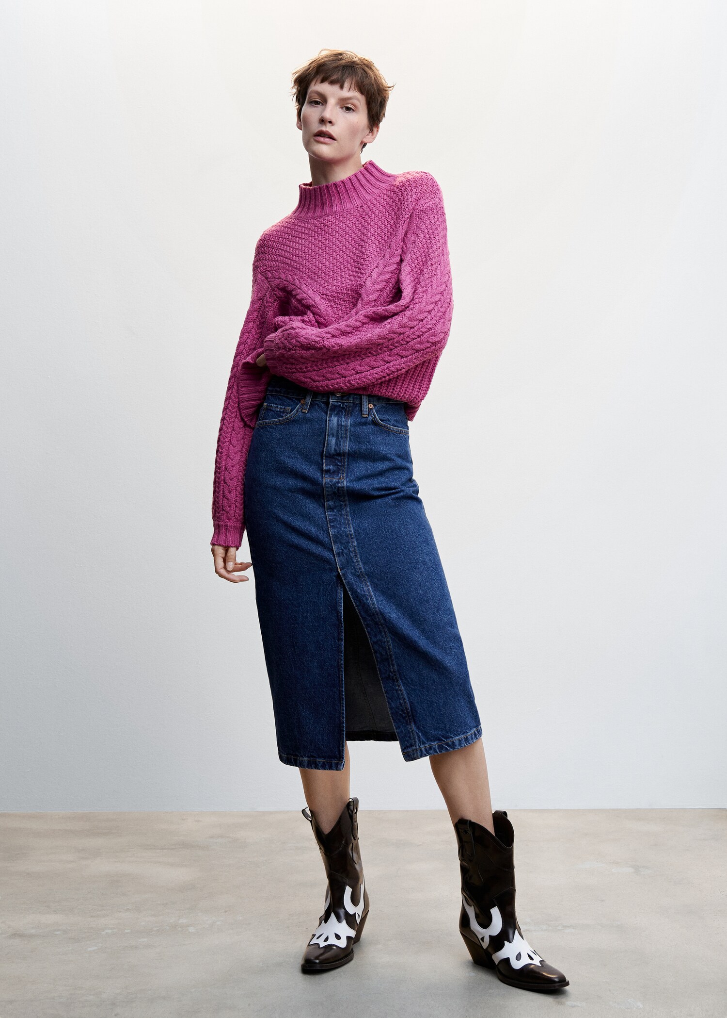 Braided sweater with perkins neck - General plane
