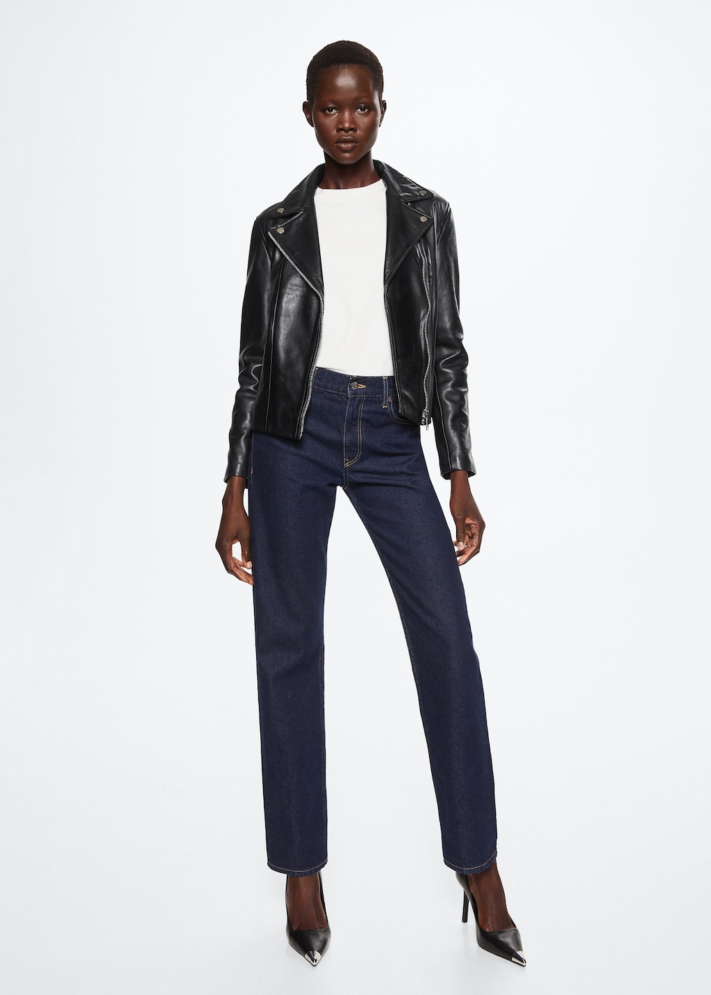 Mango leather biker jacket deals
