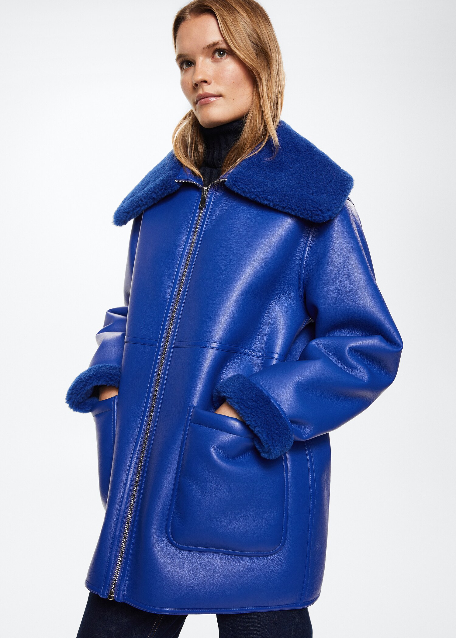 Faux shearling-lined coat - Medium plane