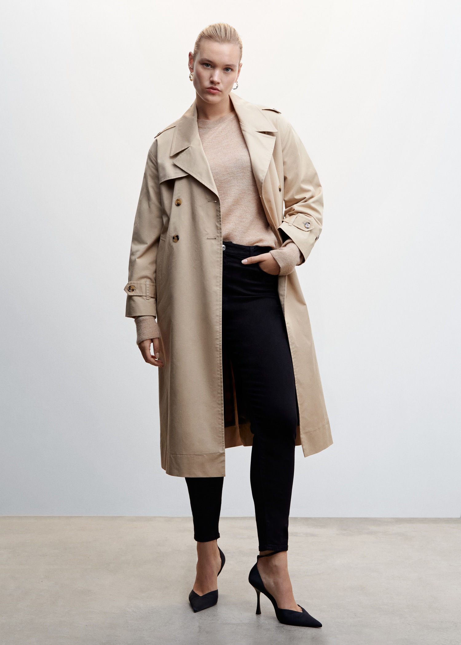 Combined Leather Effect Mango Violeta Trench Coat High-rise