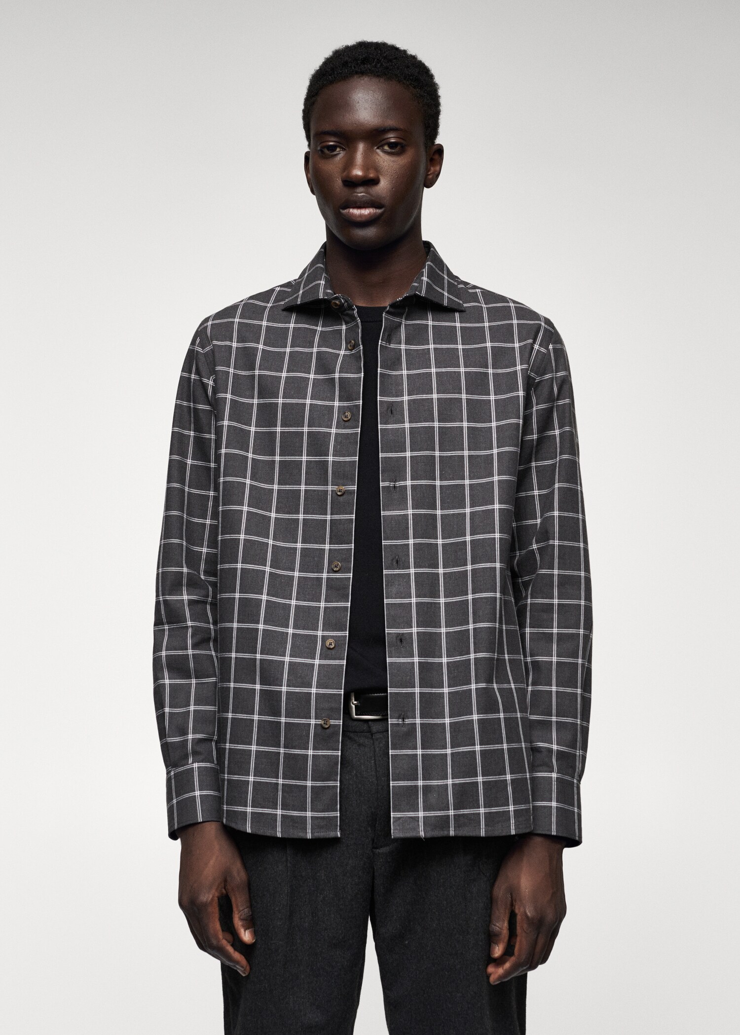 Slim-fit windowpane-check shirt - Medium plane