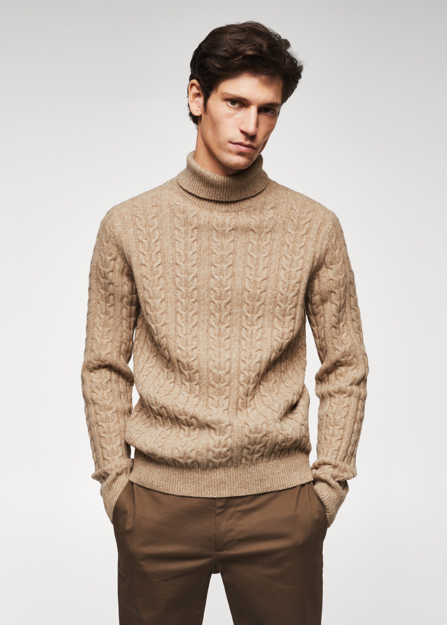 Jersey cuello alto trenzado - Plano medio