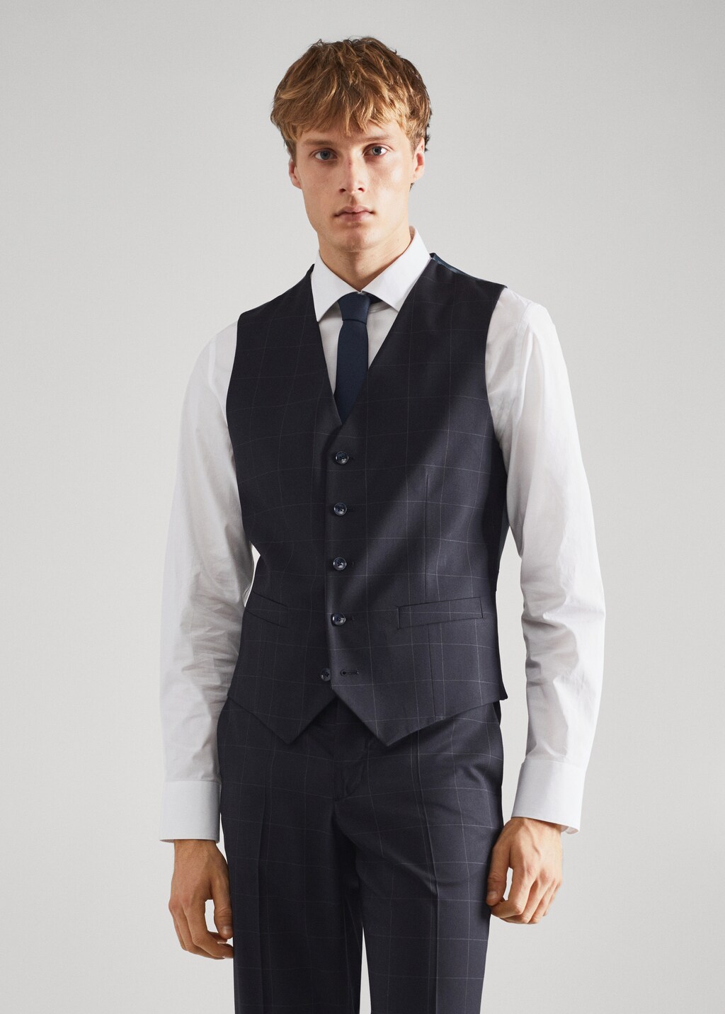 Slim fit check suit waistcoat