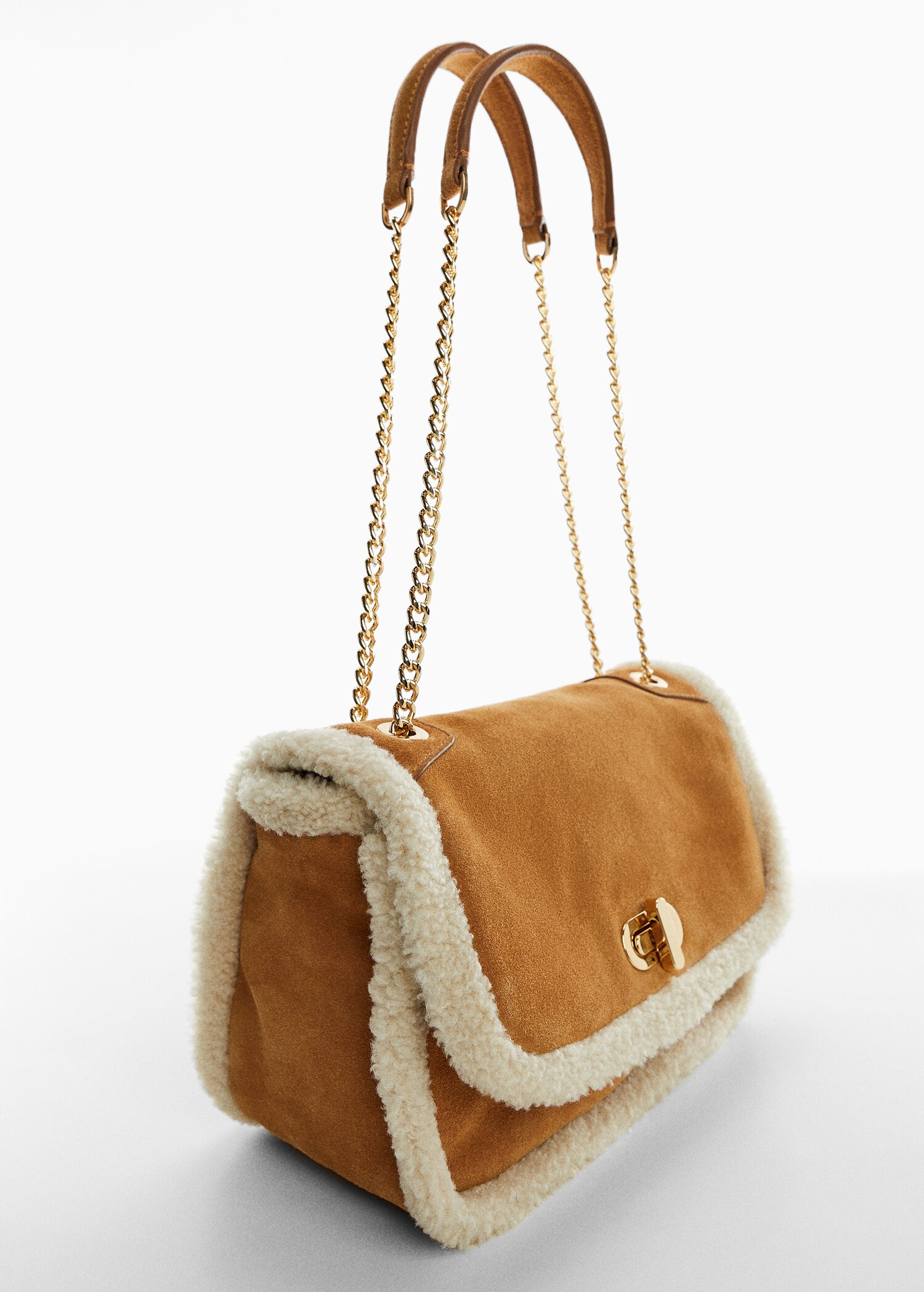 Combined shearling-effect leather bag - Medium plane