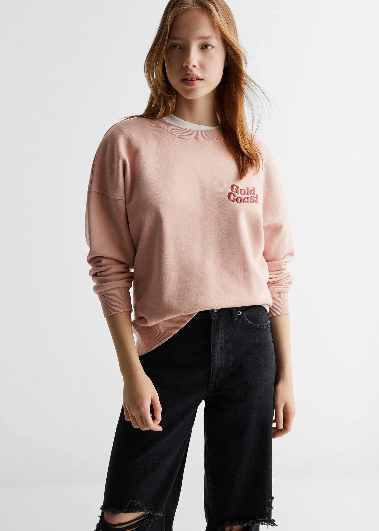 Jeans wideleg med dekorative rifter - Halvtotal bildeutsnitt