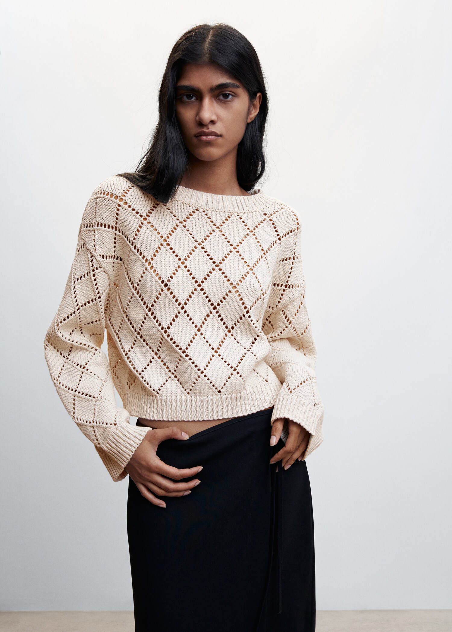 Cotton cropped openwork sweater - Medium plane