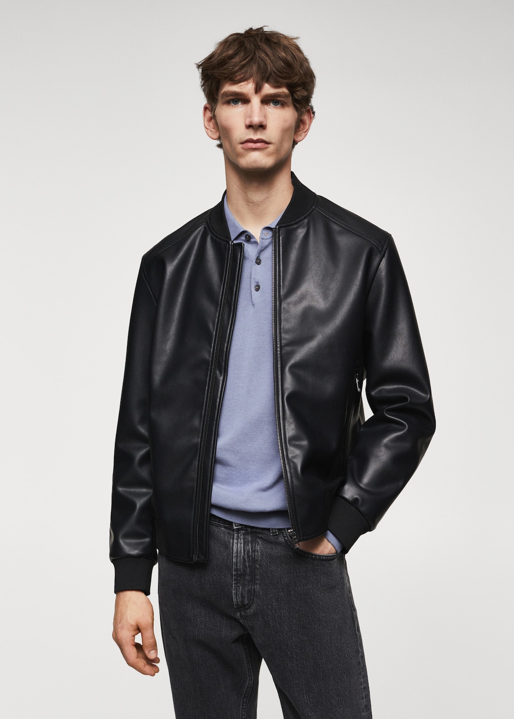 Leather-effect bomber jacket - Men | MANGO Georgia