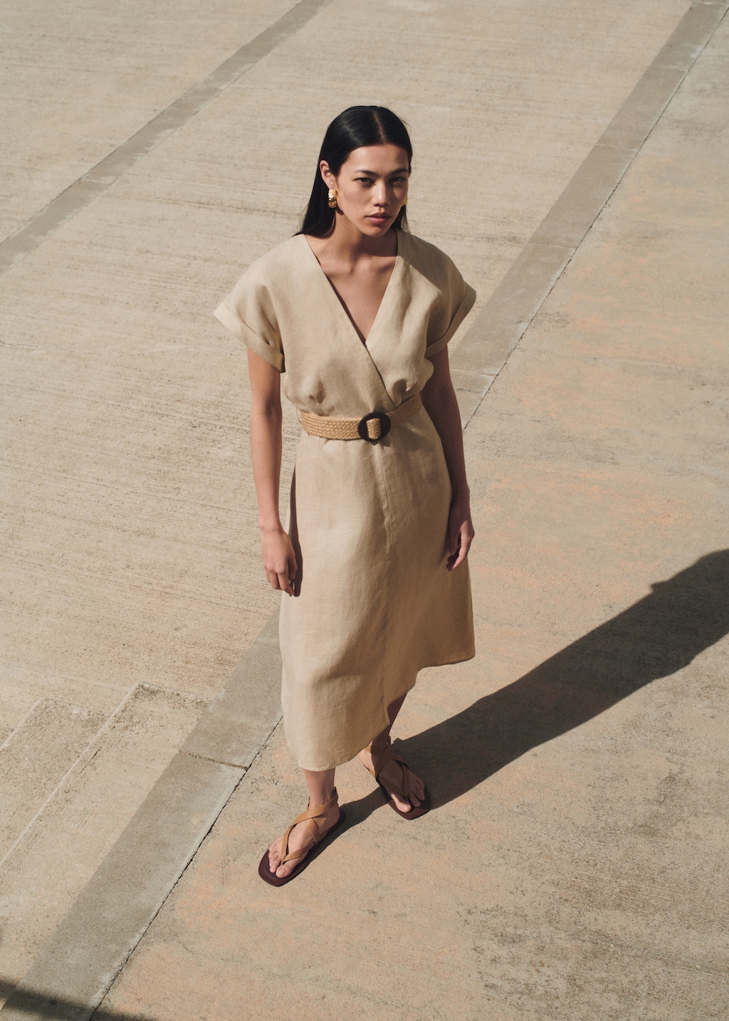 Belt linen dress