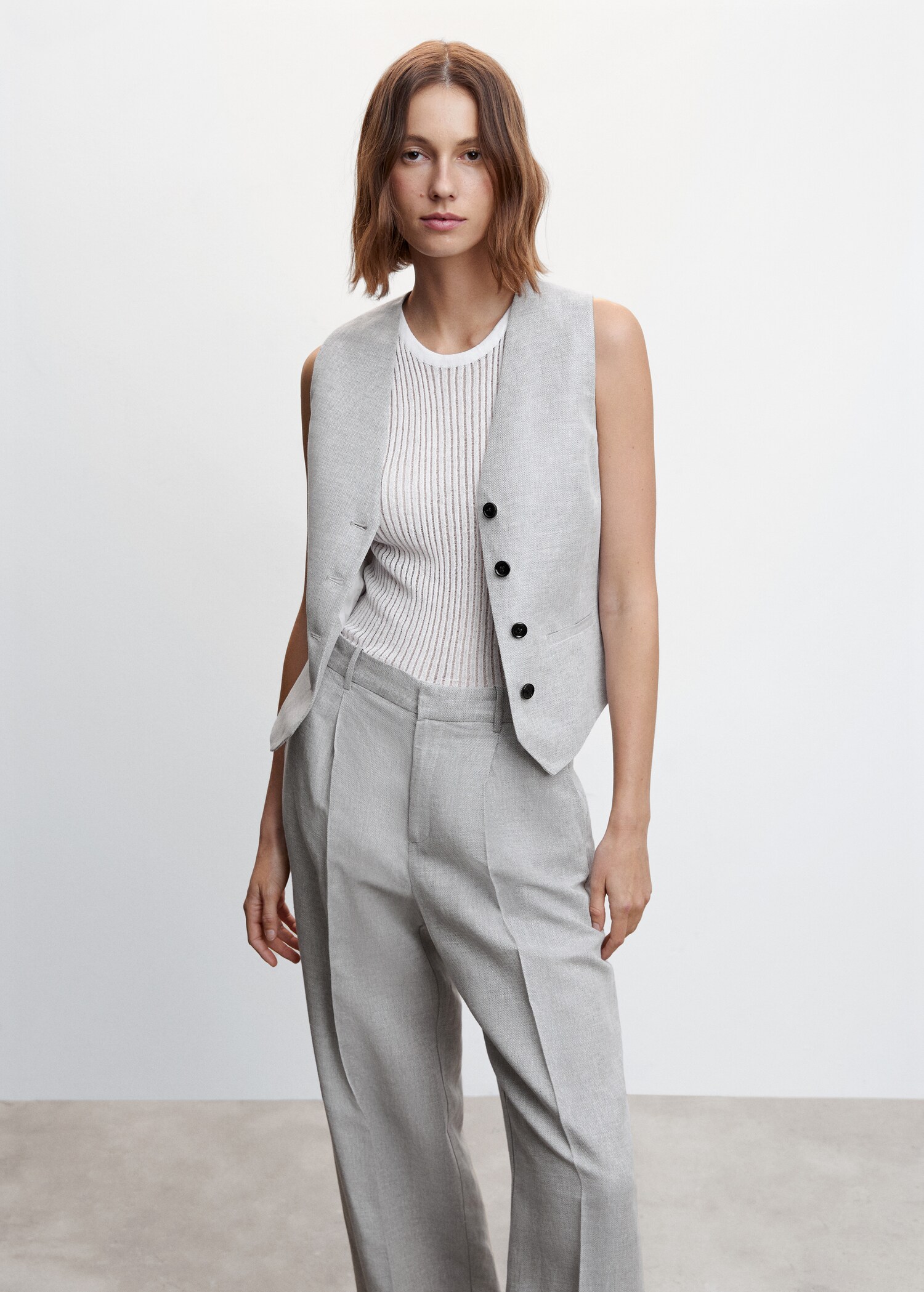 Herringbone linen suit vest - Medium plane