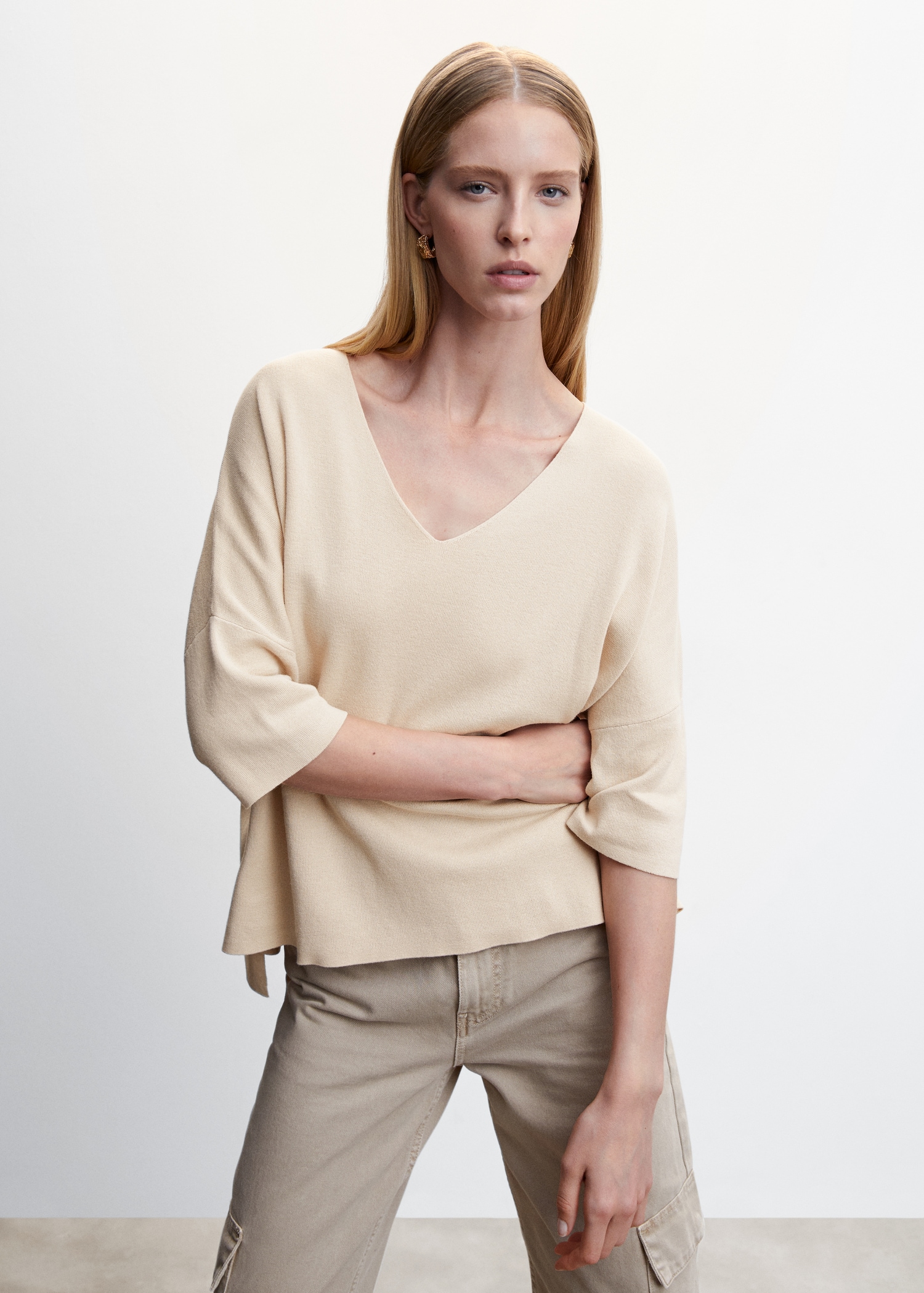 Pull Oversize Pull Trois Quart Pull Manches Trois Quart BEIGE Pour