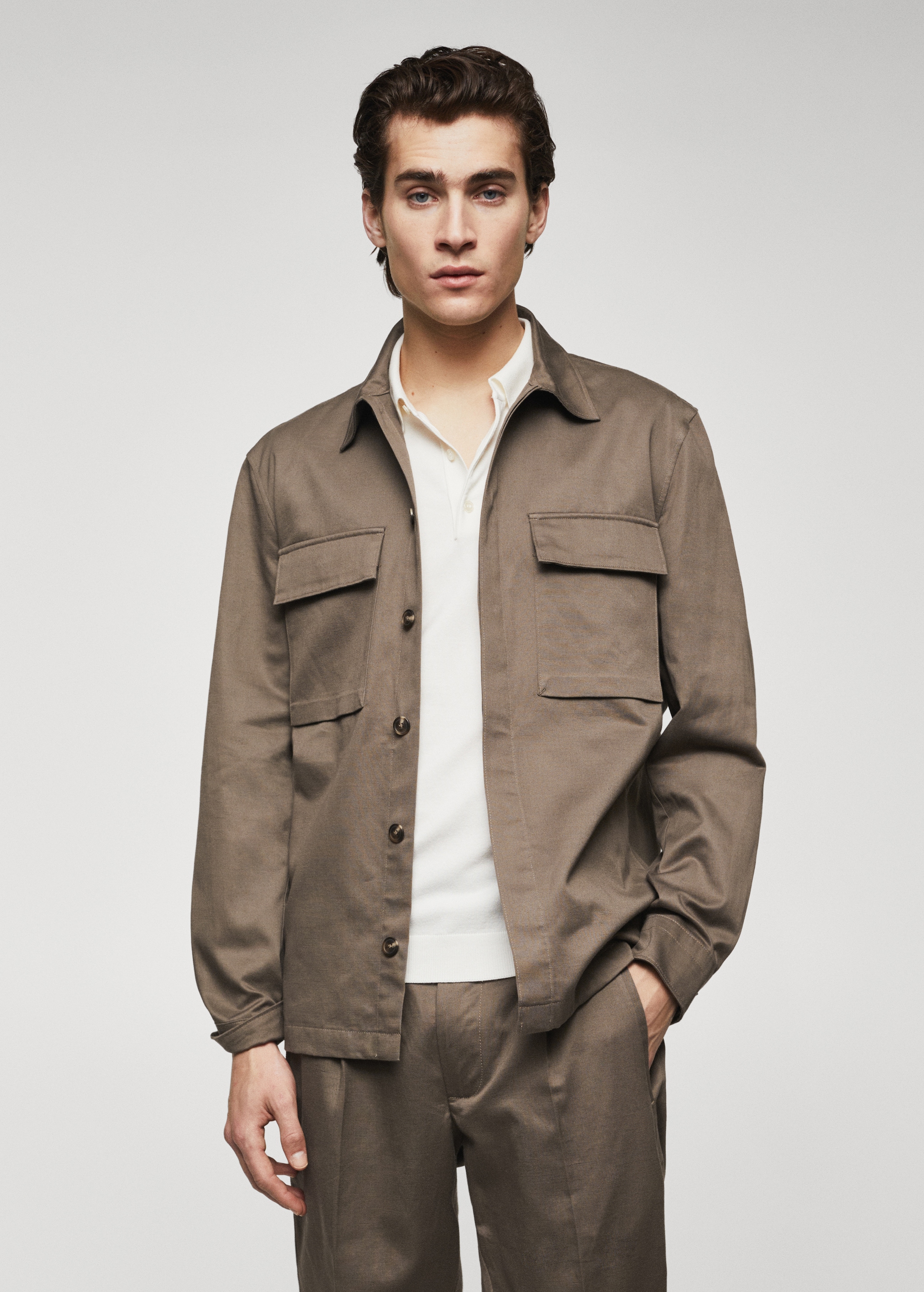 Linen cotton overshirt with pockets - Medium plane