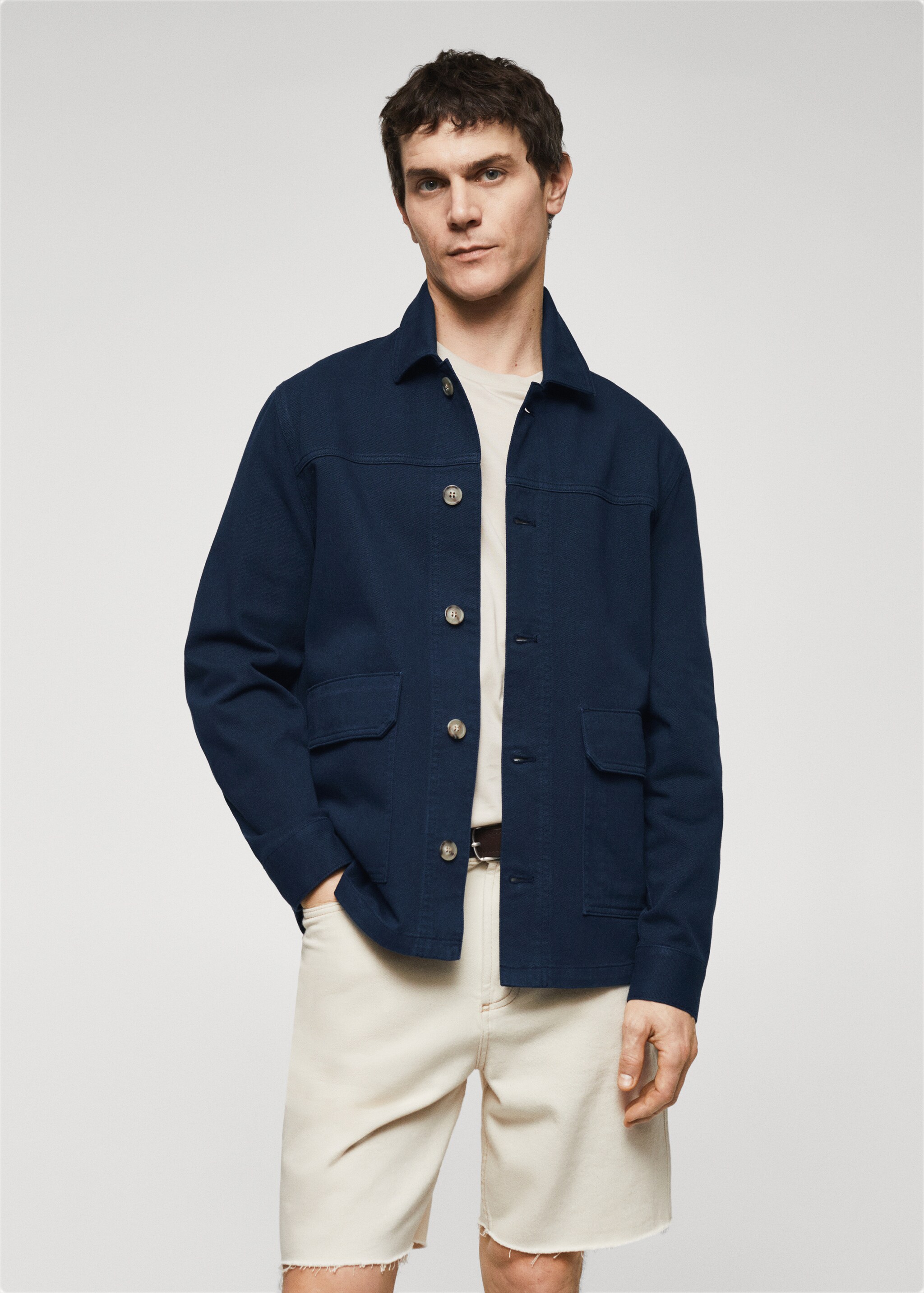 100% cotton overshirt with pockets - Medium plane