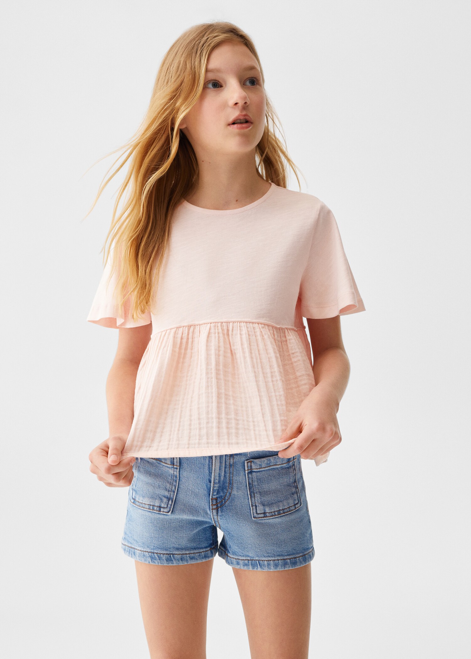 Pleated detail T-shirt - Medium plane