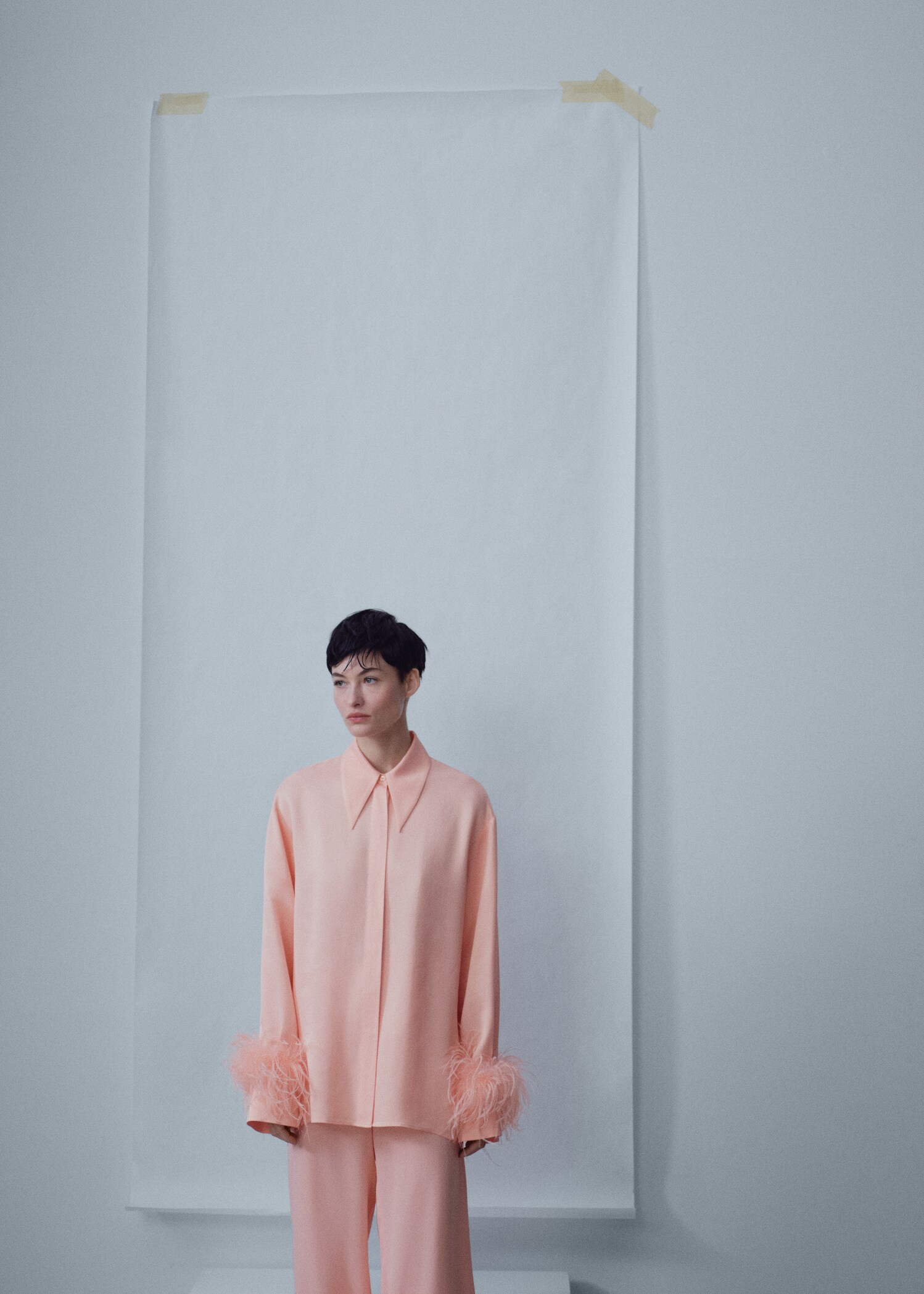 Satin shirt with feather detail - Medium plane