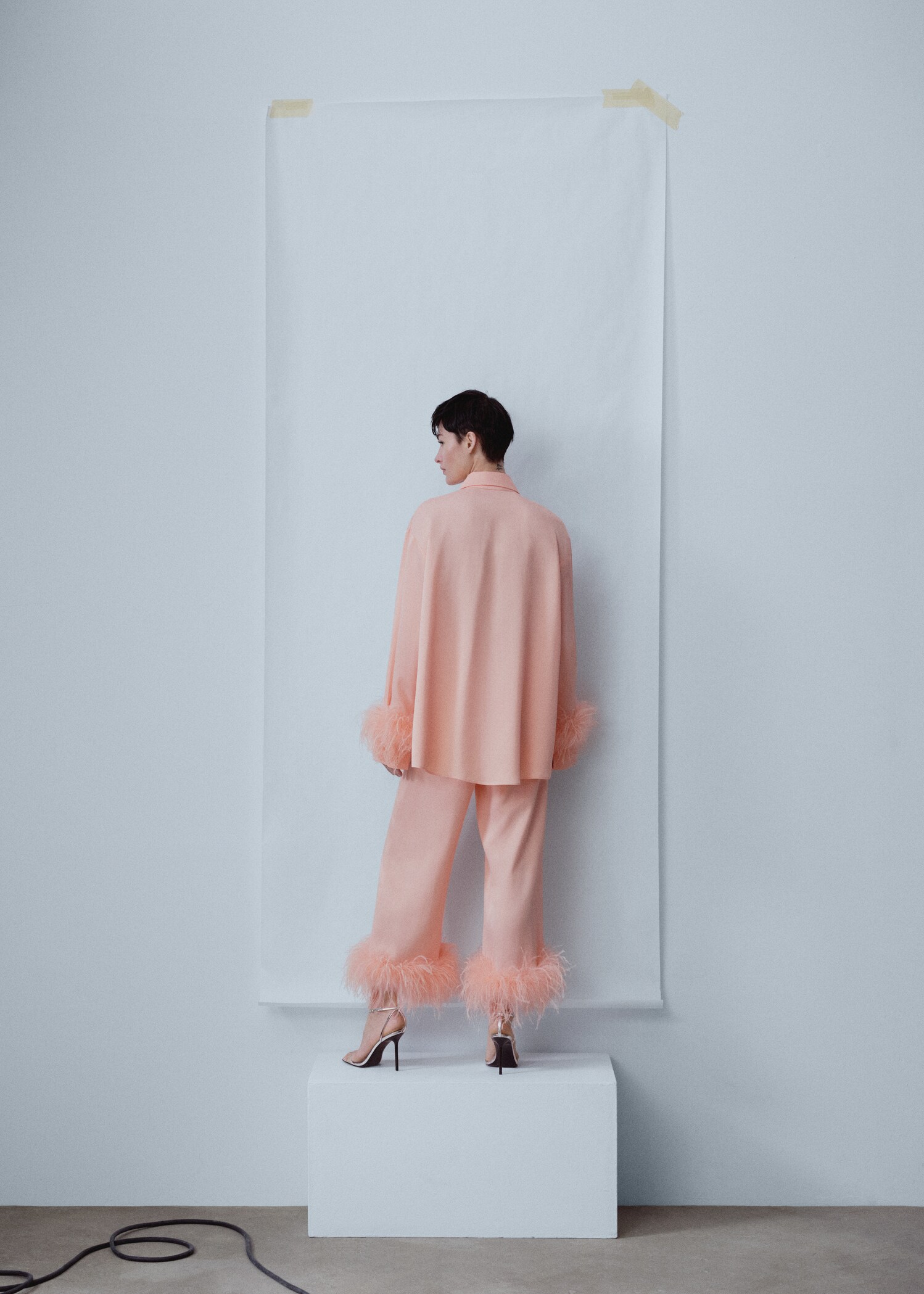 Satin shirt with feather detail - Reverse of the article