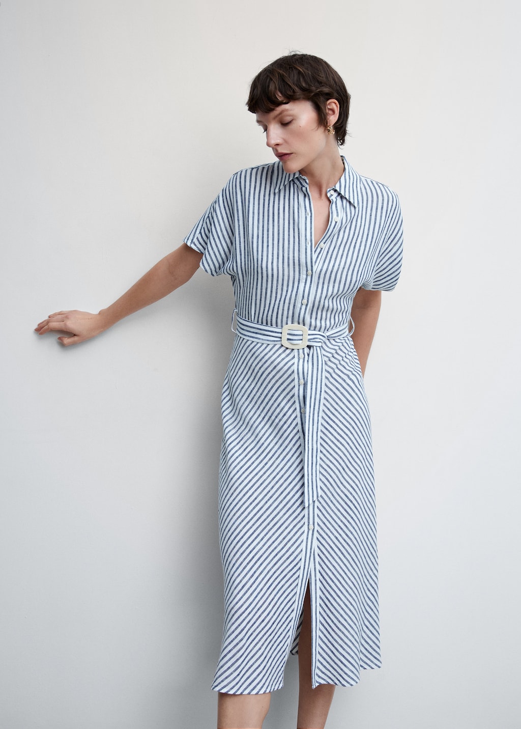 ミストレアス Stripe Big Collar Dress ネイビー Reiss Nola - Navy/off White Colourblock Stripe Asymmetric