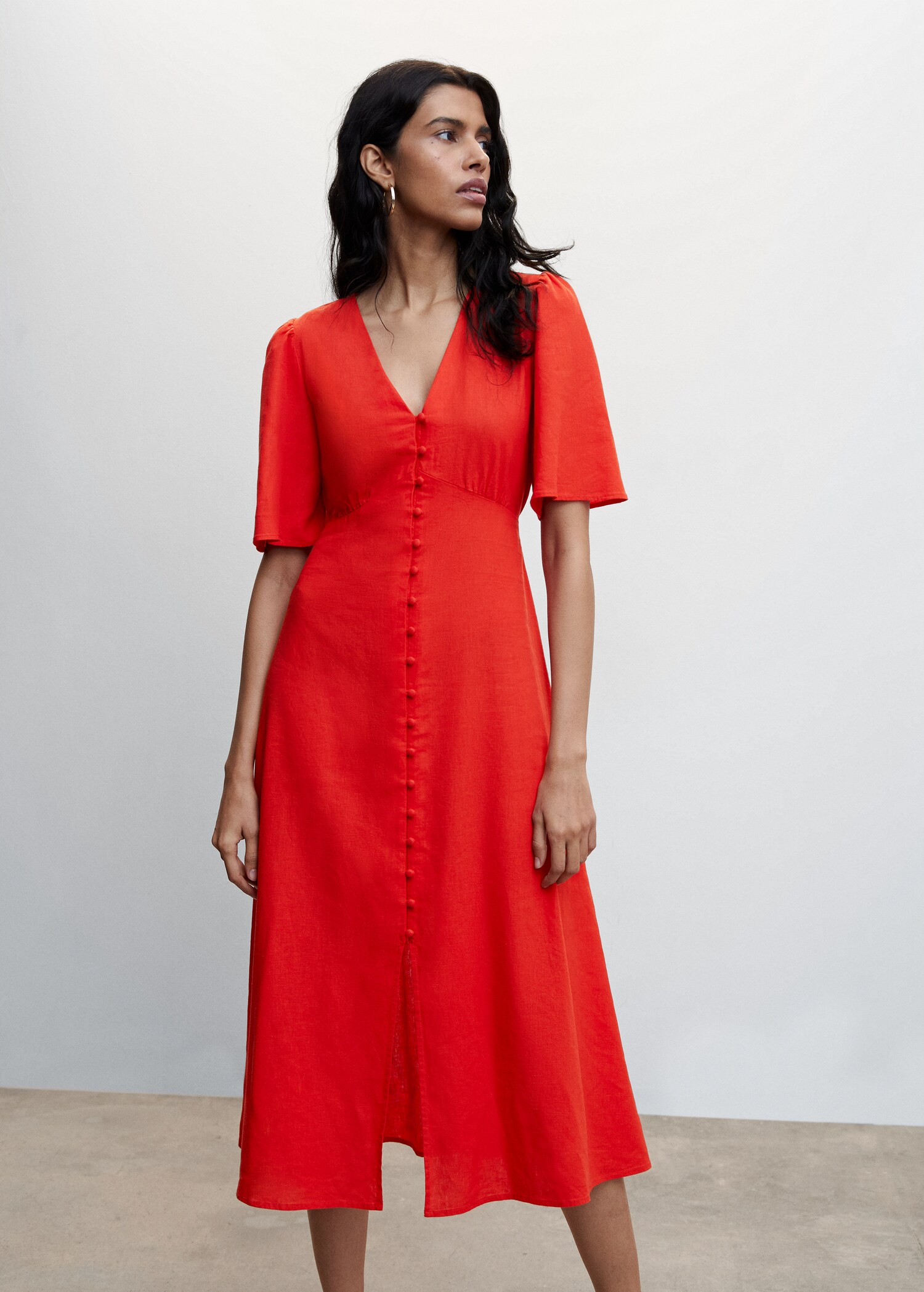 Buttoned linen-blend dress - Medium plane