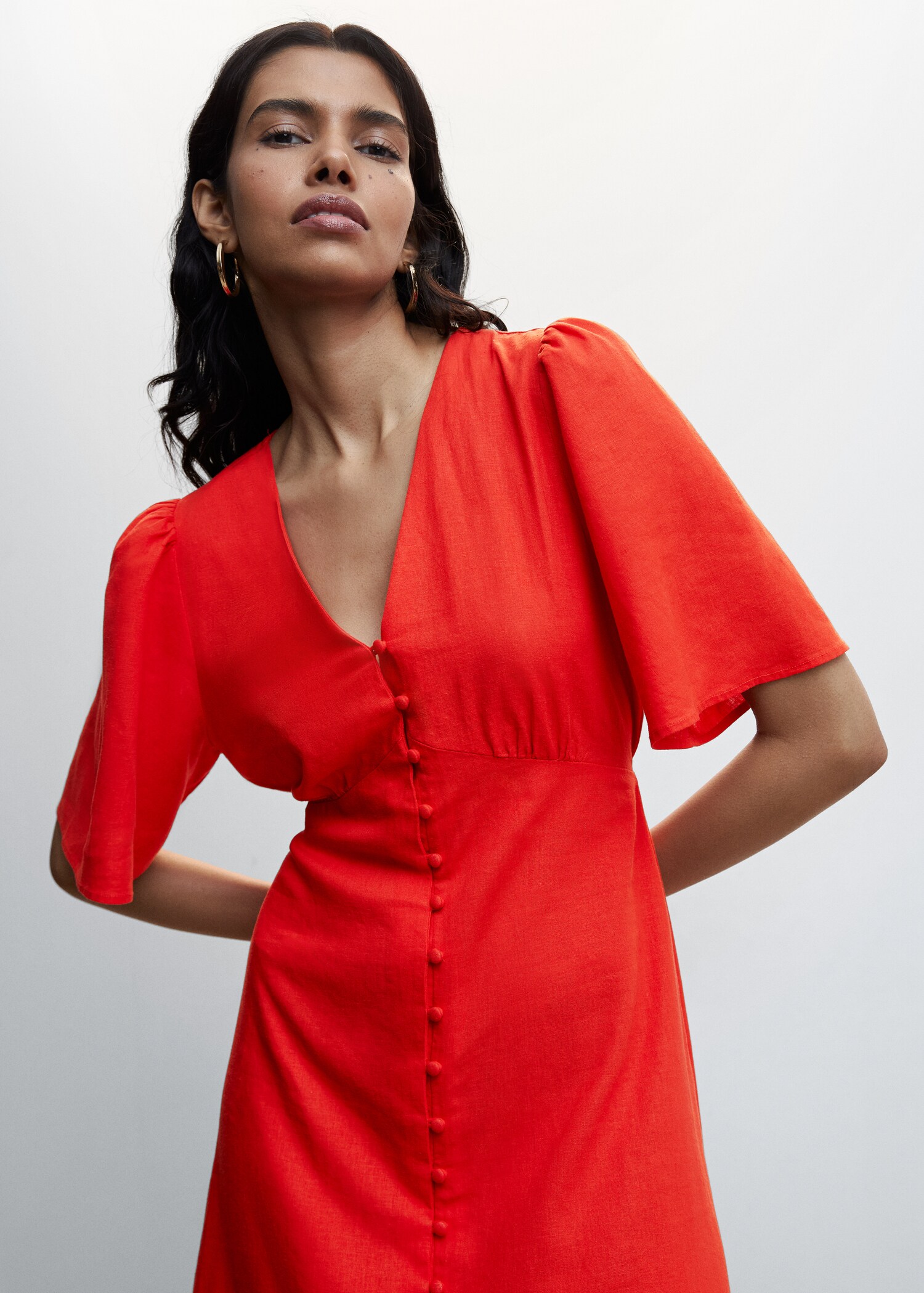 Buttoned linen-blend dress - Details of the article 1