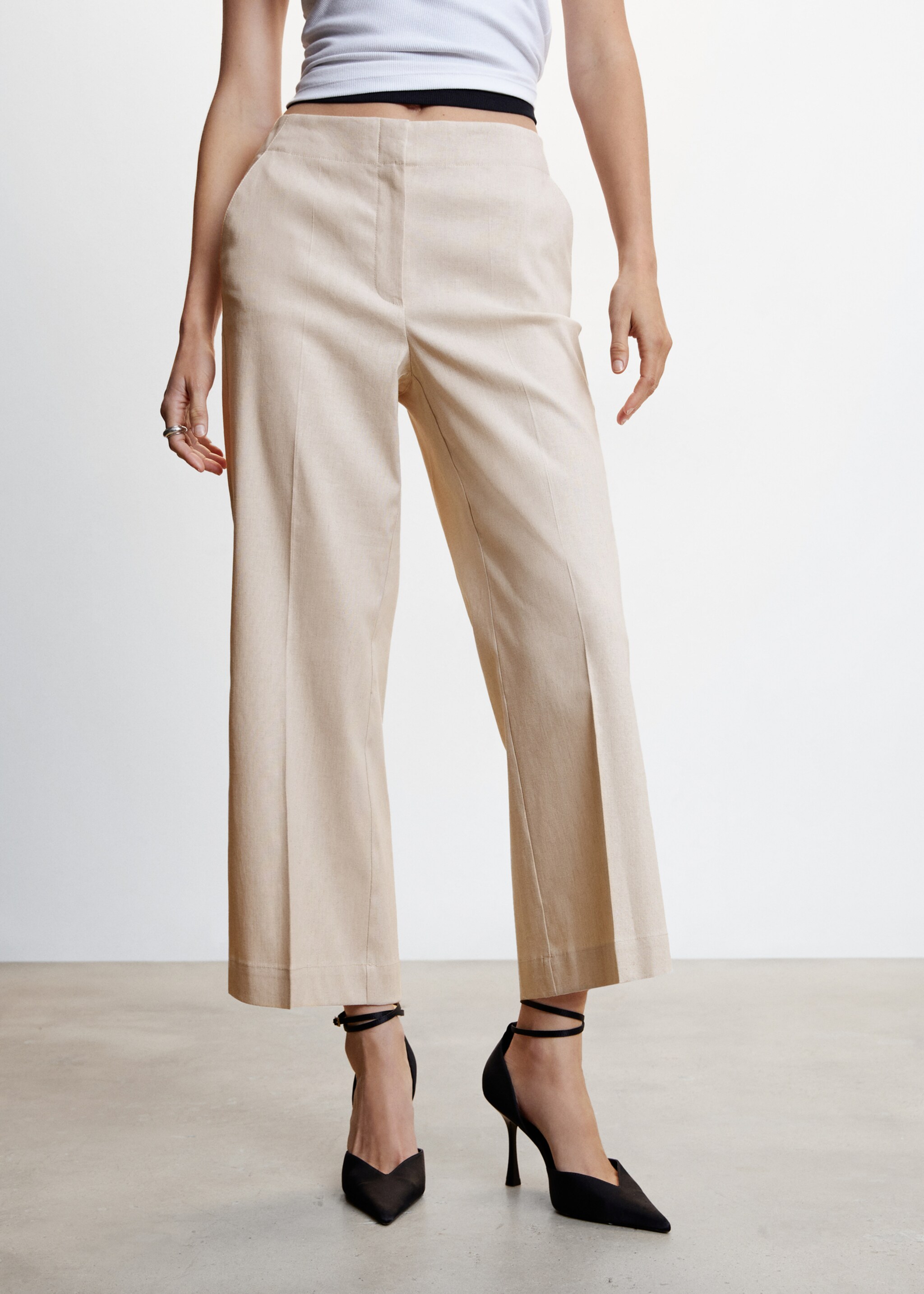 Straight linen-blend pants - Medium plane, Light/Pastel Grey. Ref: 47007130-00.