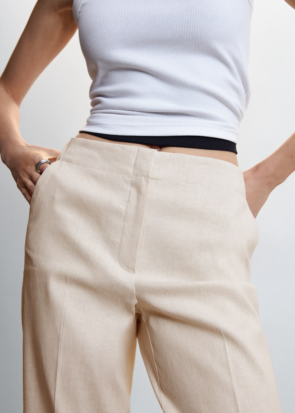 Straight linen-blend pants