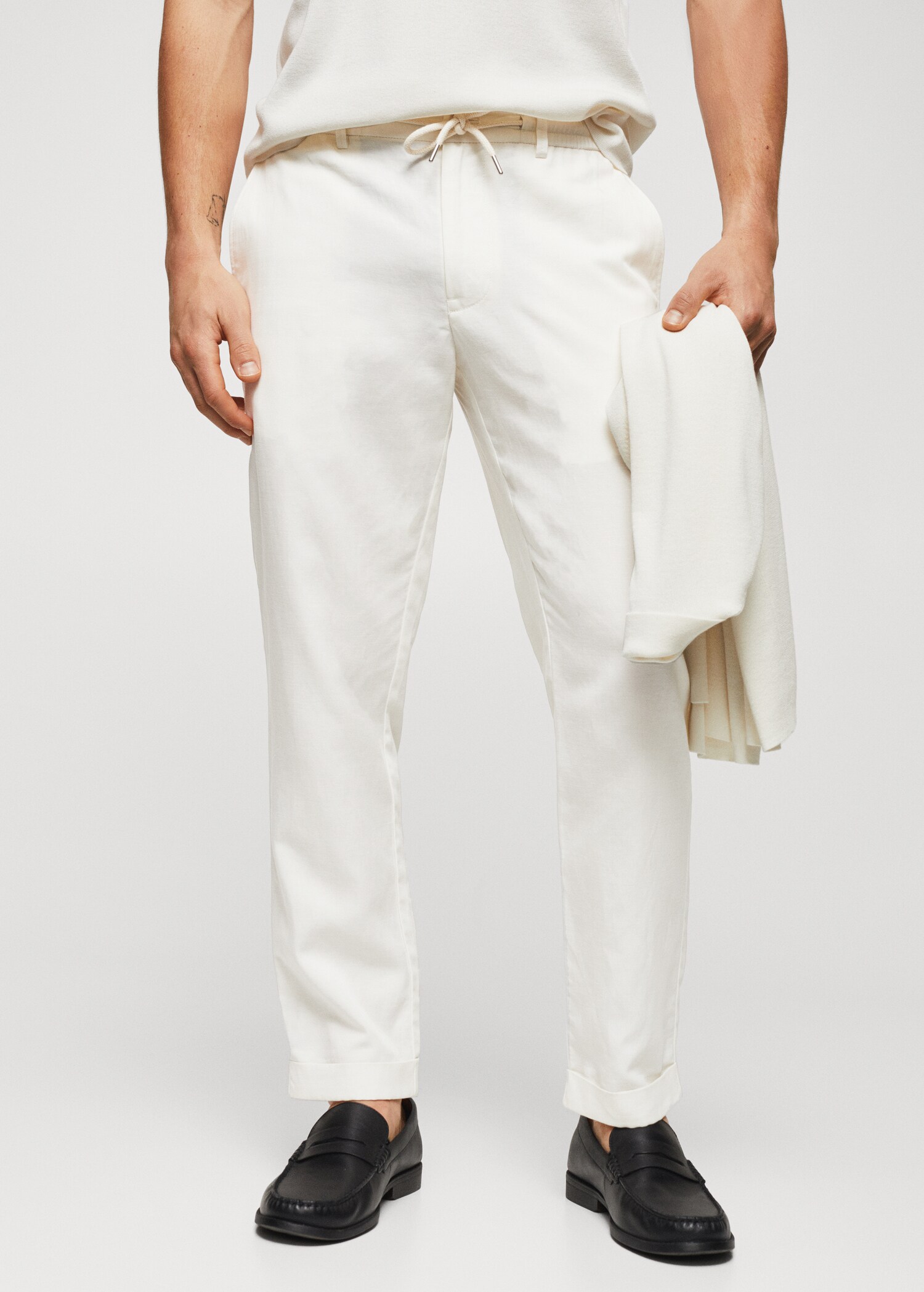 Linen drawstring trousers - lyocell - Medium plane