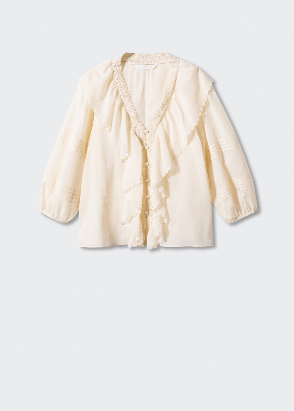 専用⭐︎Puff Sleeve Collar Blouse (Cream) ♡ Hammered Puff Sleeve Button Front Blouse | boohoo