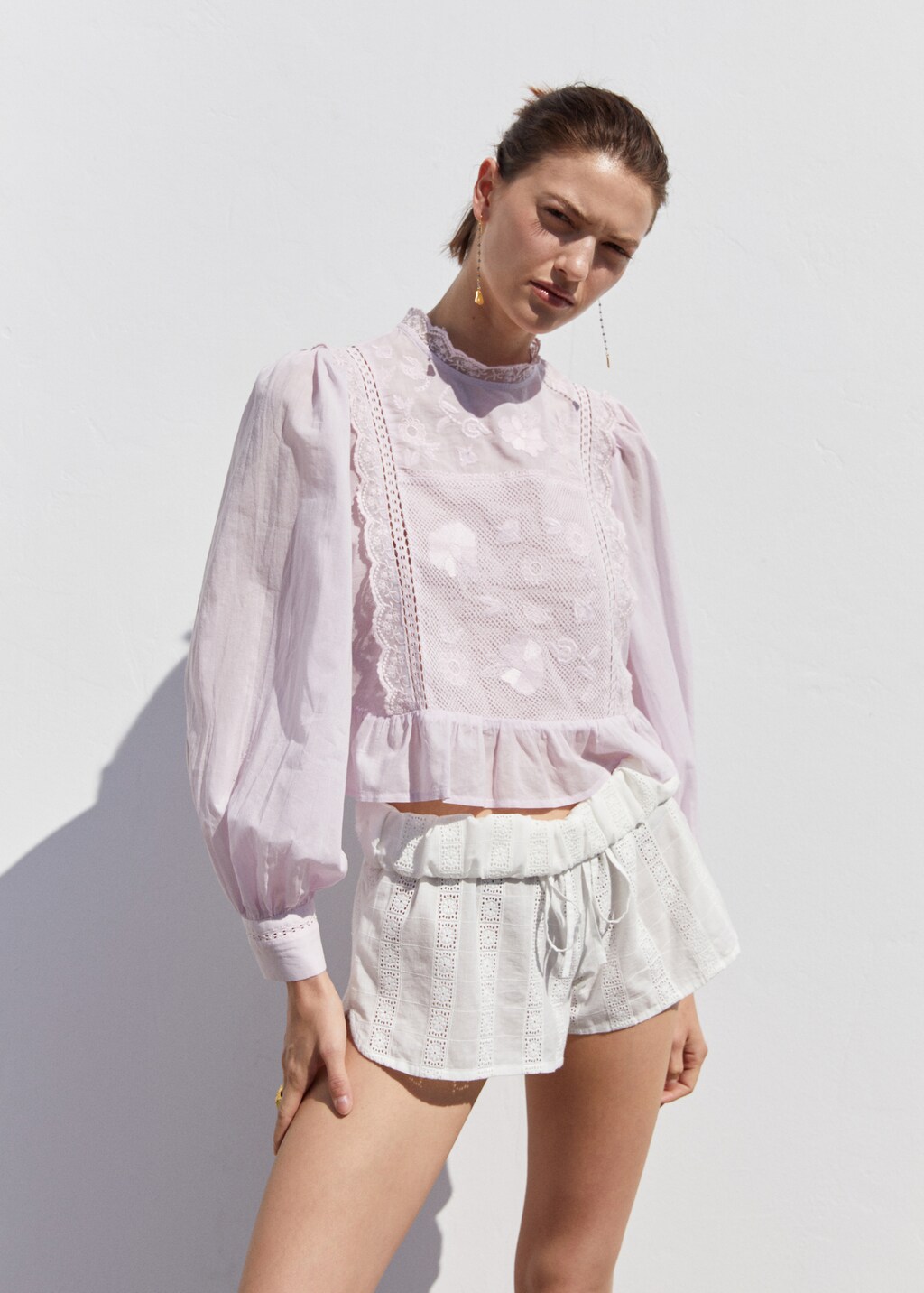 Embroidered puff-sleeve blouse - Women | MANGO Armenia Embroidered puff-sleeve blouse - Women | MANGO Armenia