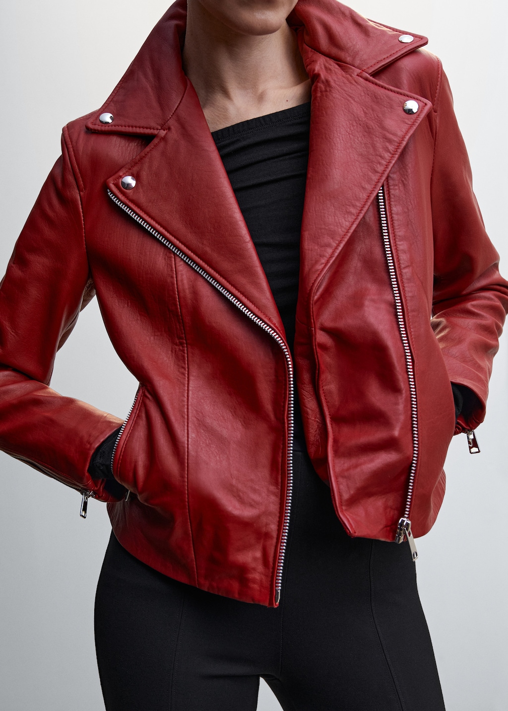 Mango red biker jacket discount