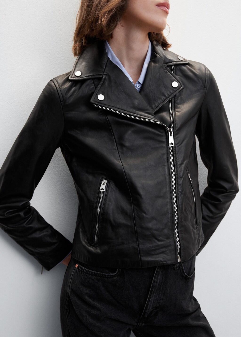 Leather biker jacket - Women | MANGO Japan Leather biker jacket - Women | MANGO Japan