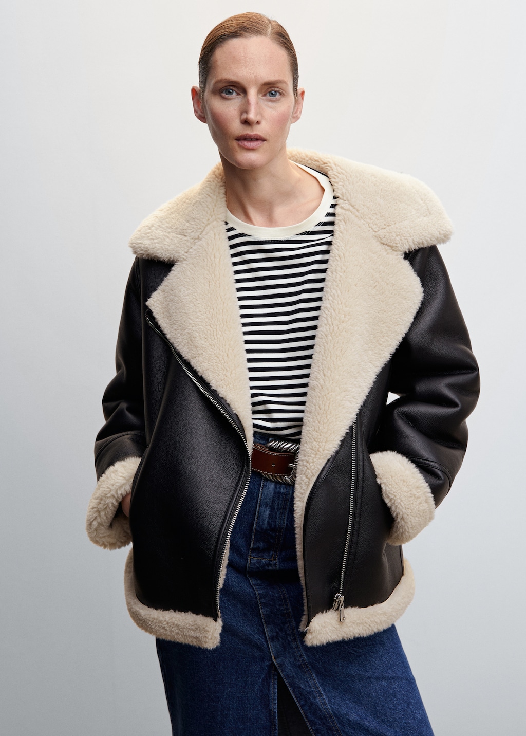 Faux shearling-lined jacket - Women | MANGO China Faux shearling-lined jacket - Women | MANGO China