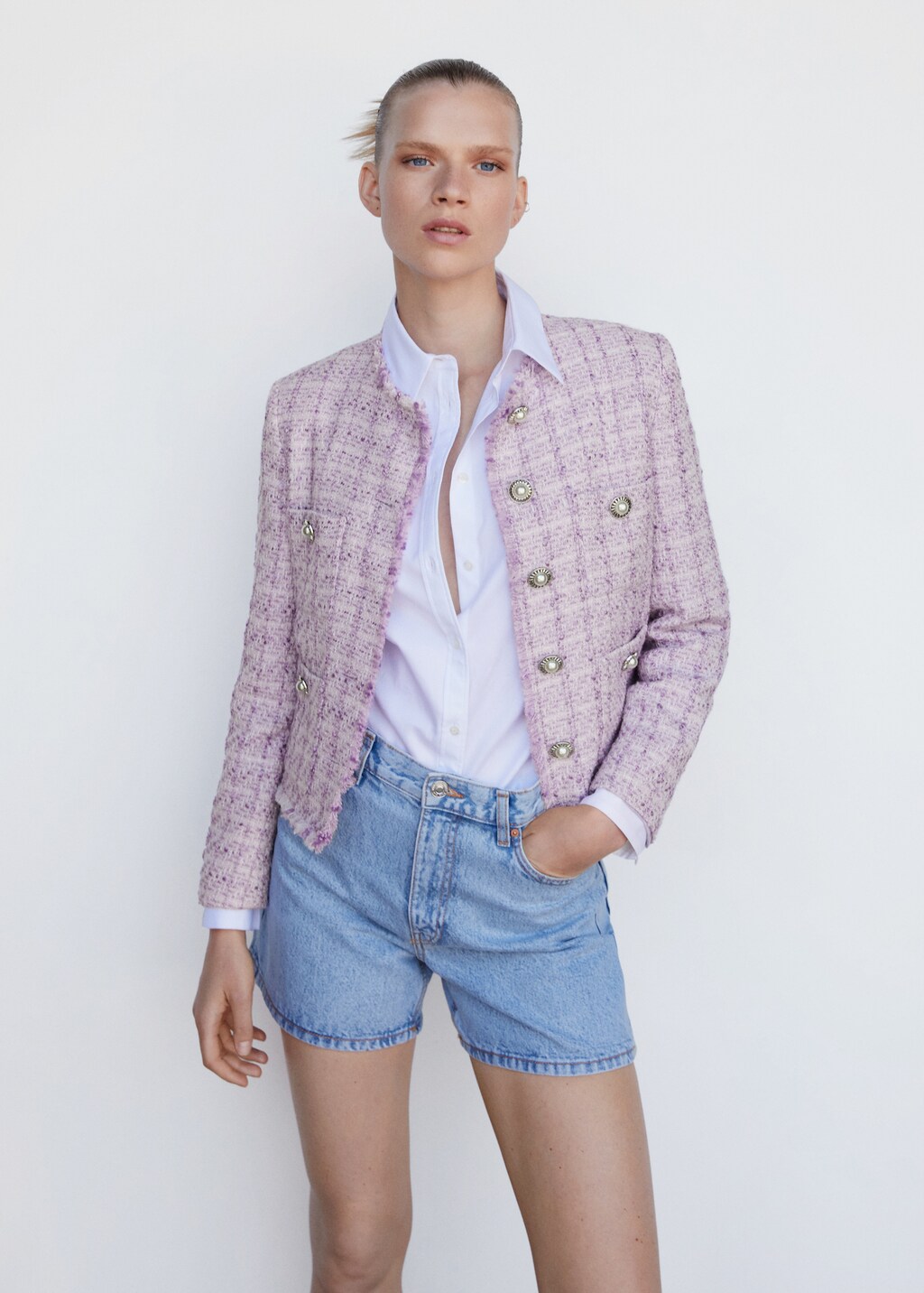 Tweed jacket with pockets - Women | MANGO Iran