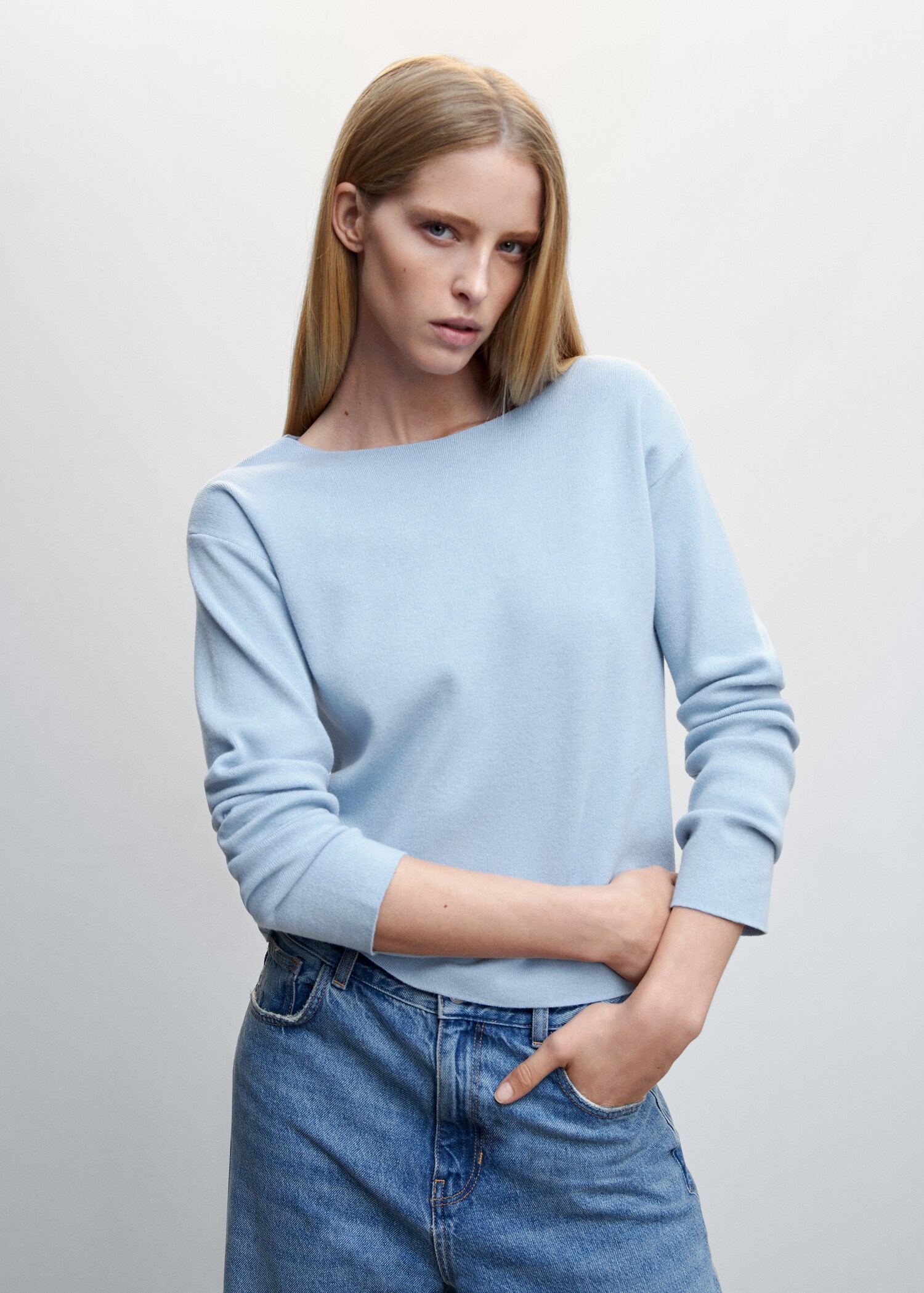 Fine-knit boat-neck sweater - Medium plane
