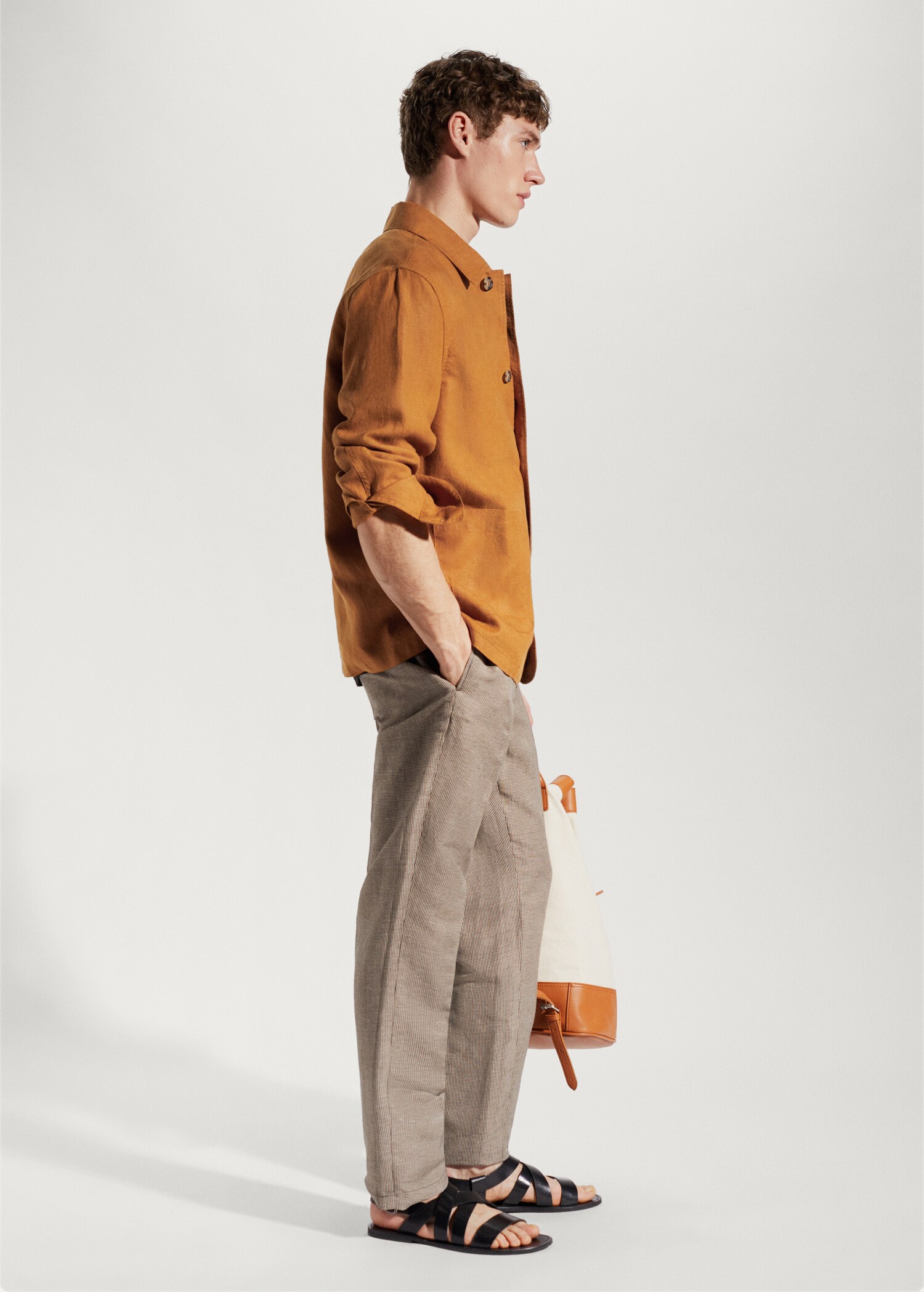 เสื้อโอเวอร์เชิ้ตผ้าลินิน 100% มีกระเป๋า - รายละเอียดของสินค้า 1