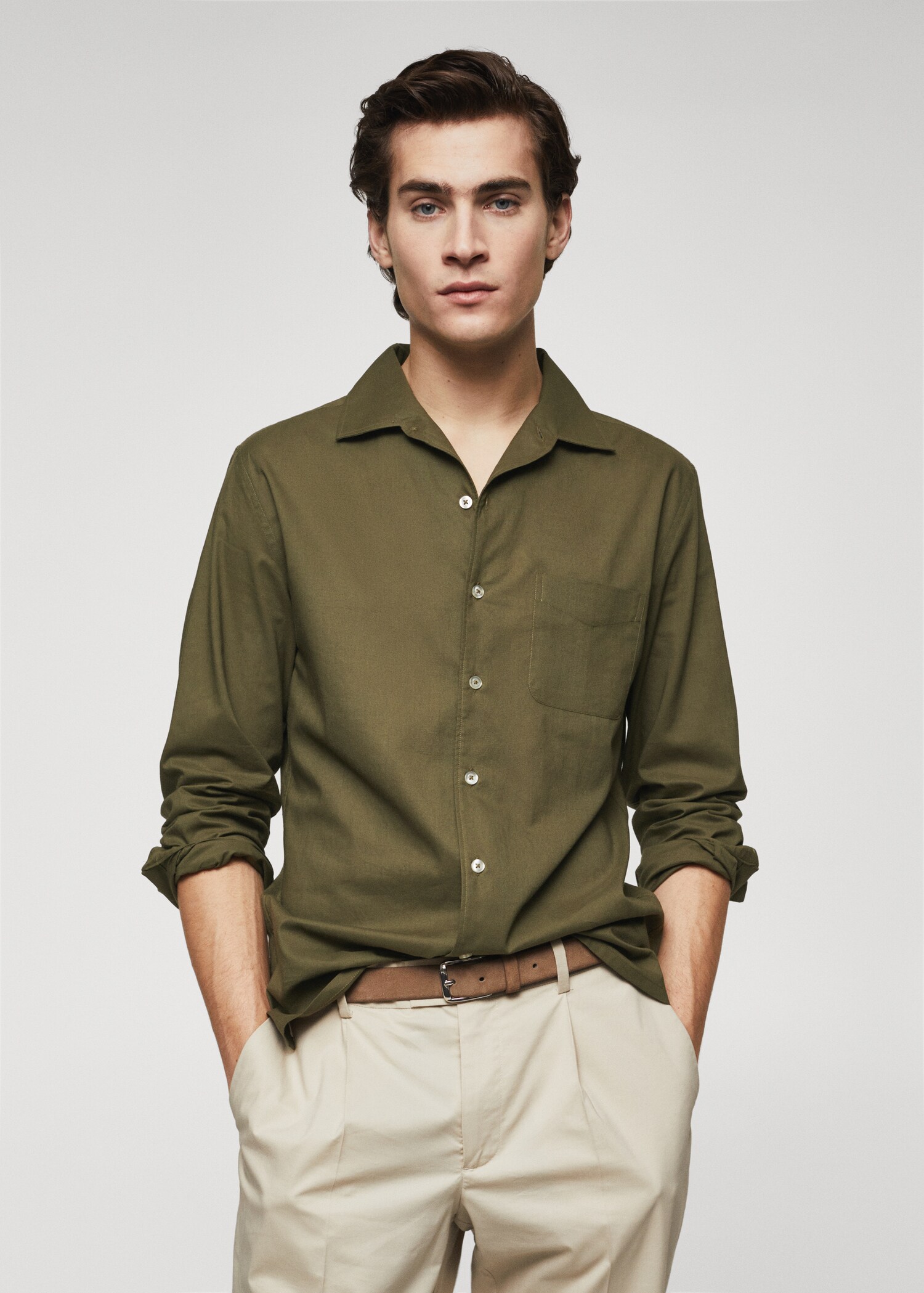 Regular fit pocket cotton shirt - Medium plane