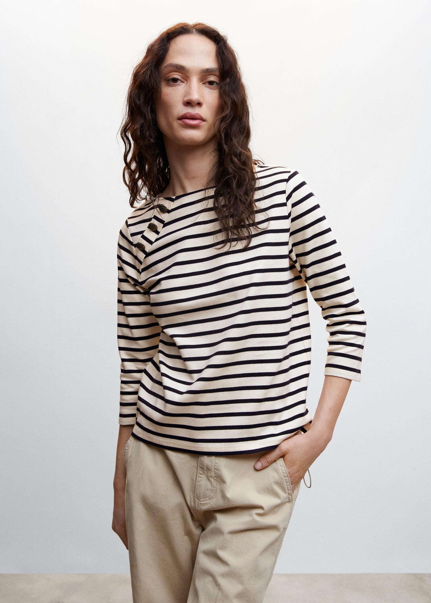 Buttoned striped T-shirt - Medium plane