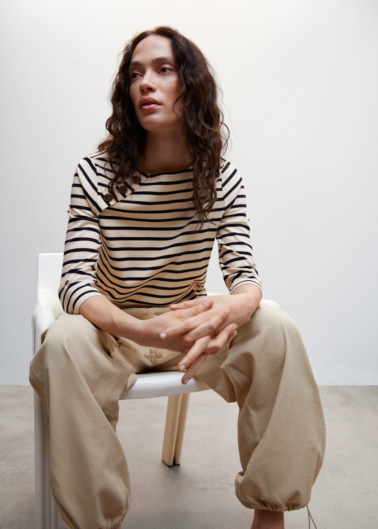 Buttoned striped T-shirt - Details of the article 2